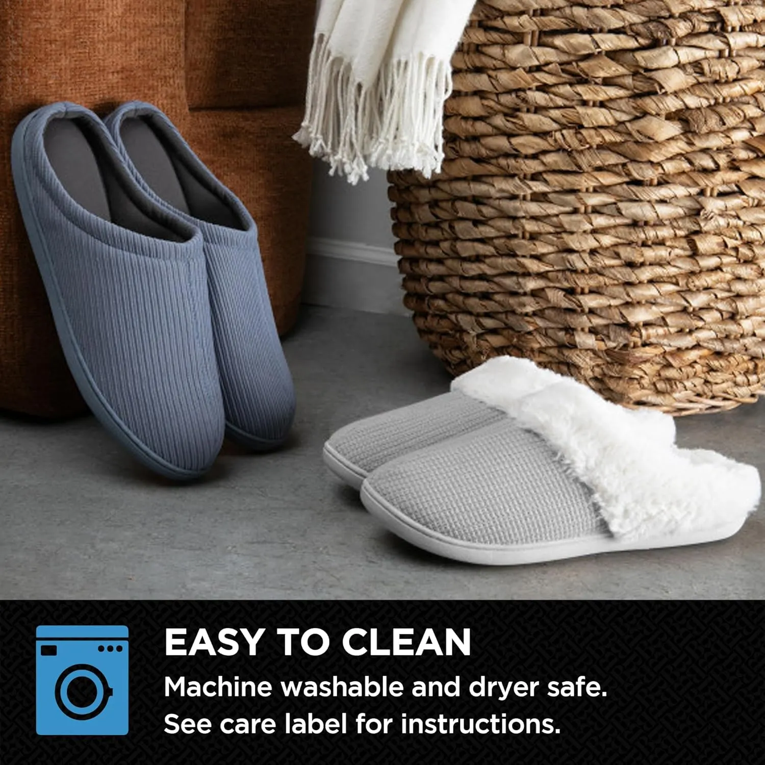 Brookstone Classic Comfort Memory Foam Indoor Slippers - Women's Memory Foam Cozy Slippers - Soft Plush, Non-Slip Sole