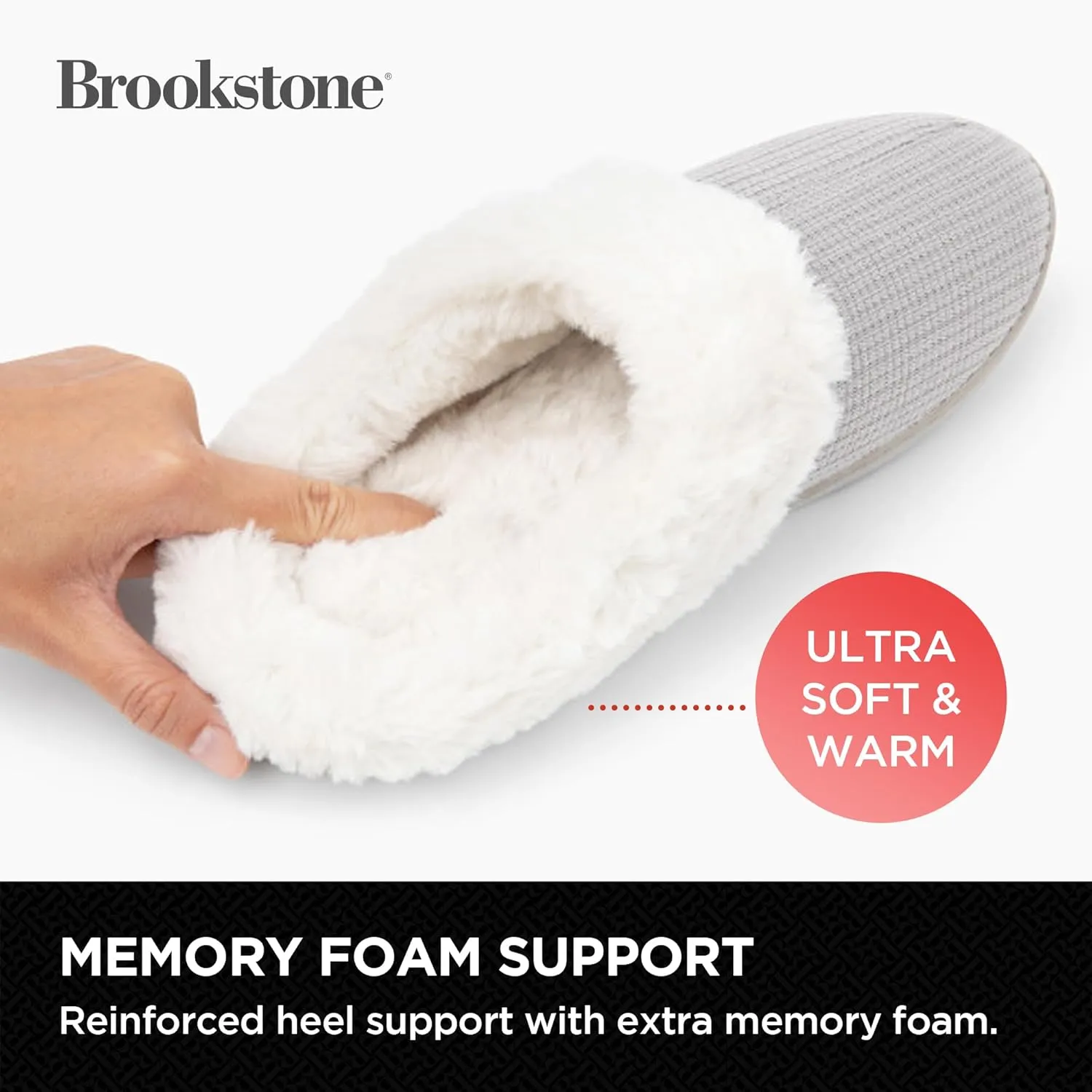 Brookstone Classic Comfort Memory Foam Indoor Slippers - Women's Memory Foam Cozy Slippers - Soft Plush, Non-Slip Sole