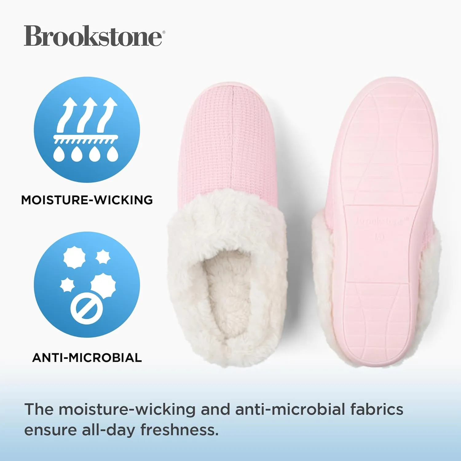 Brookstone Classic Comfort Memory Foam Indoor Slippers - Women's Memory Foam Cozy Slippers - Soft Plush, Non-Slip Sole