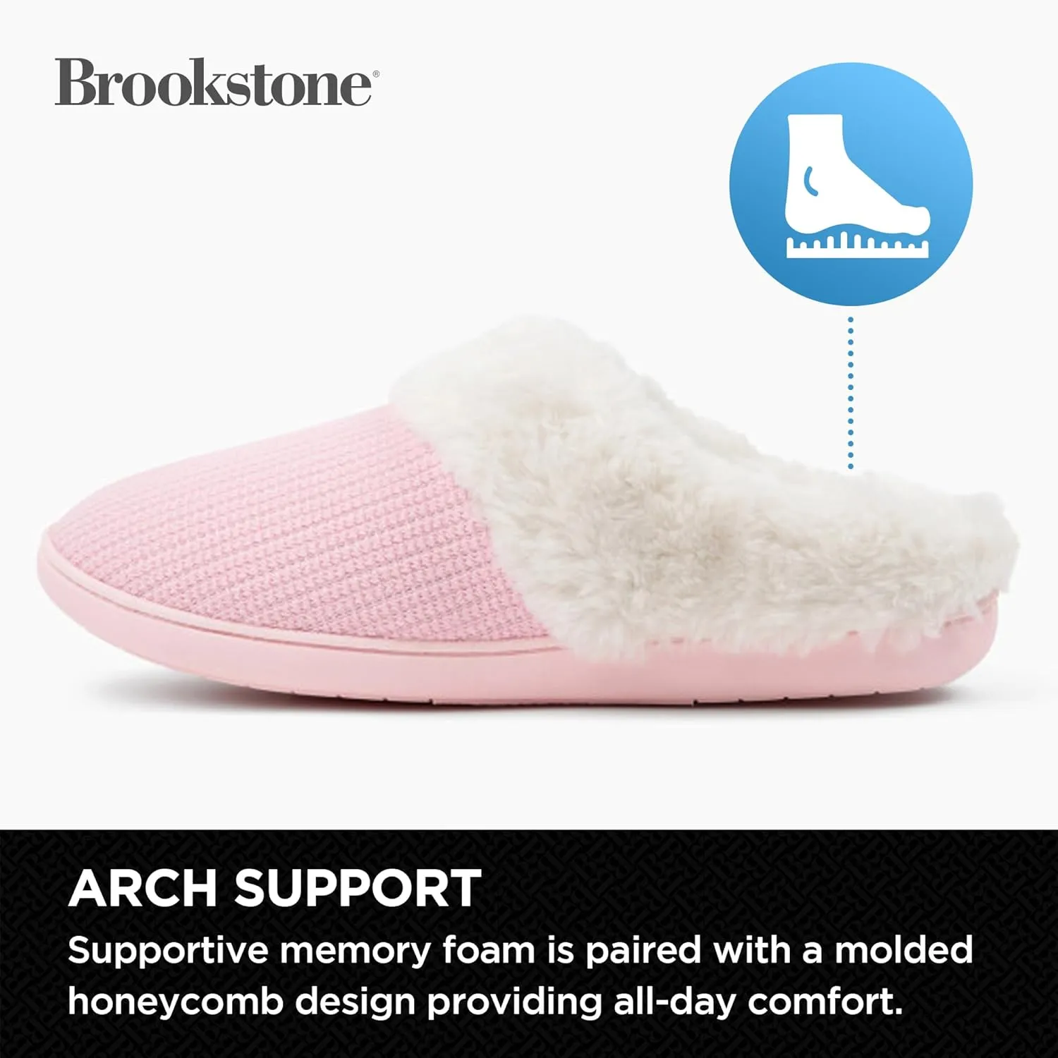 Brookstone Classic Comfort Memory Foam Indoor Slippers - Women's Memory Foam Cozy Slippers - Soft Plush, Non-Slip Sole