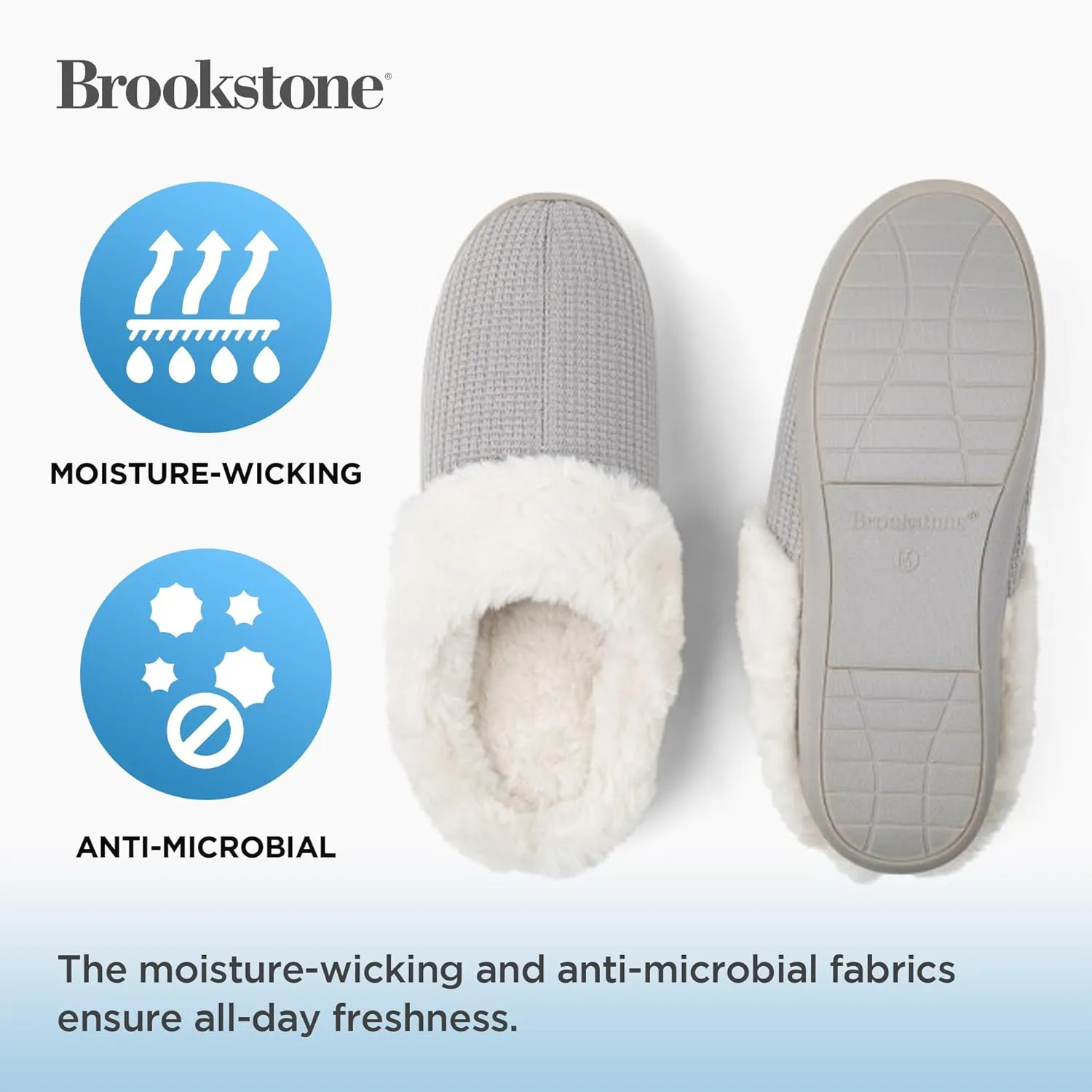 Brookstone Classic Comfort Memory Foam Indoor Slippers - Women's Memory Foam Cozy Slippers - Soft Plush, Non-Slip Sole