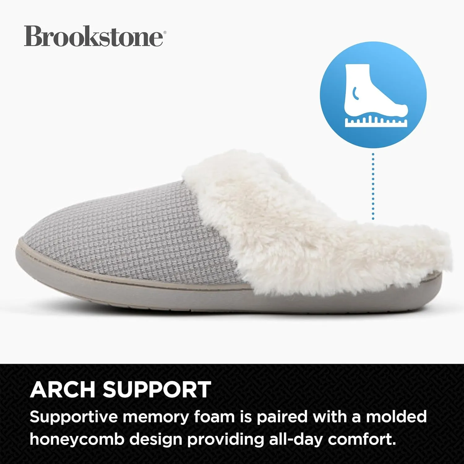 Brookstone Classic Comfort Memory Foam Indoor Slippers - Women's Memory Foam Cozy Slippers - Soft Plush, Non-Slip Sole