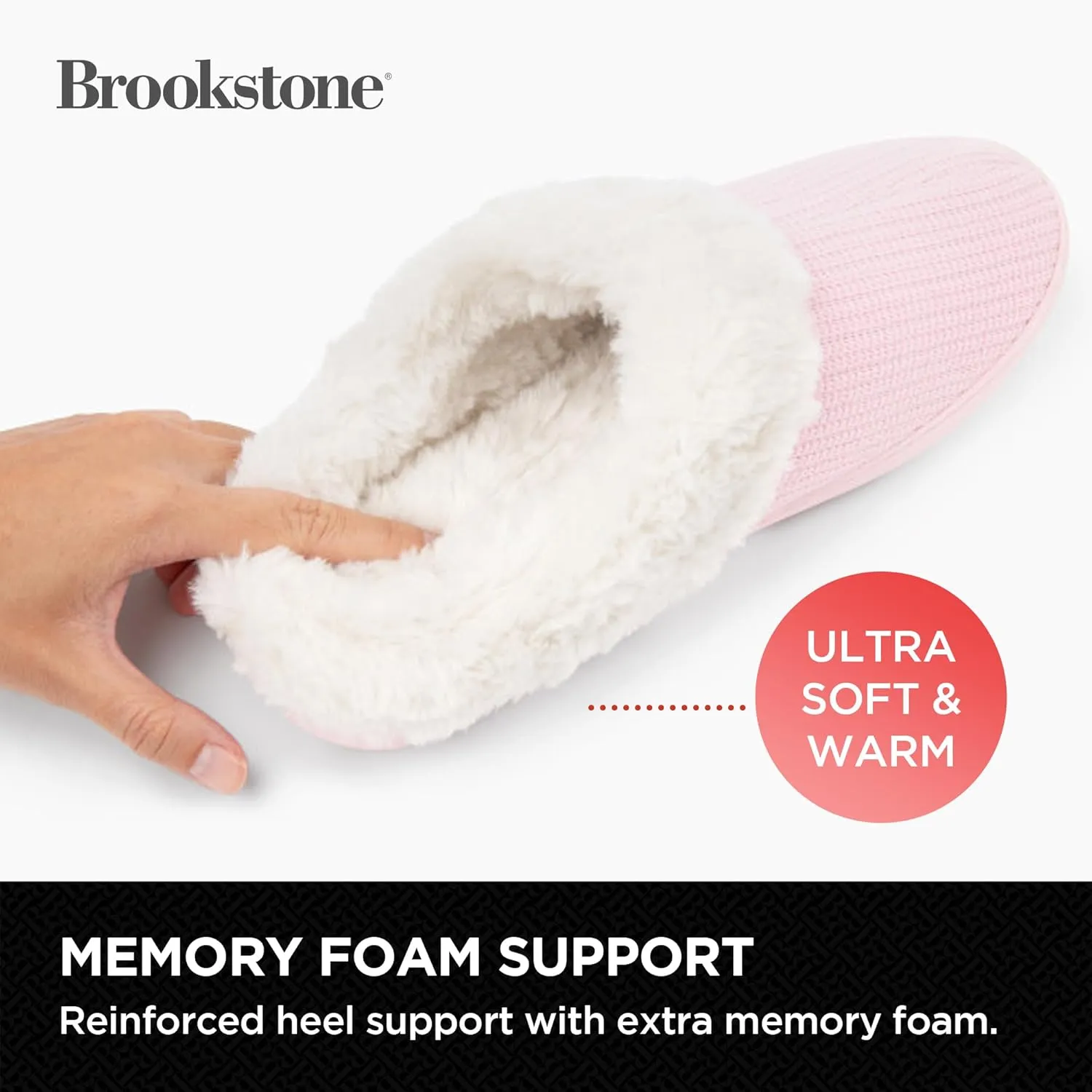 Brookstone Classic Comfort Memory Foam Indoor Slippers - Women's Memory Foam Cozy Slippers - Soft Plush, Non-Slip Sole