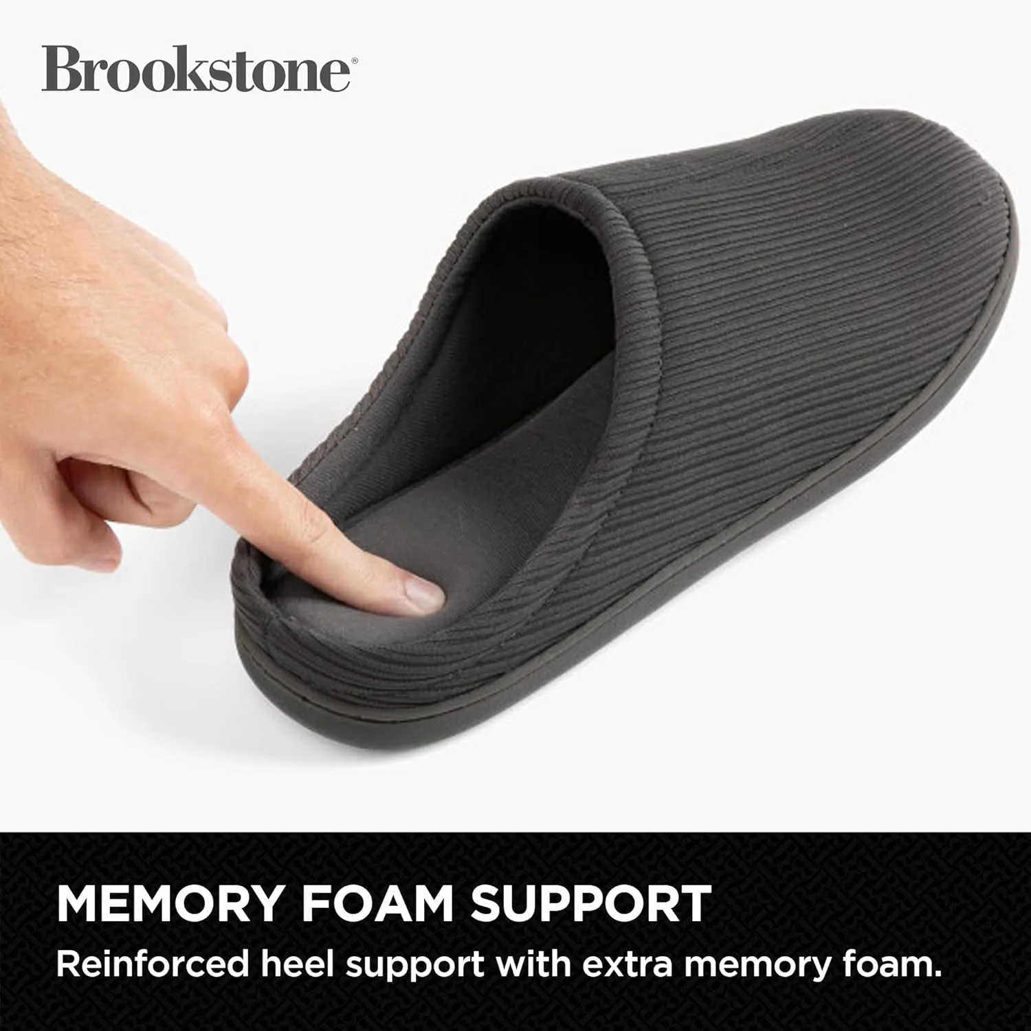 Brookstone Classic Comfort Memory Foam Men's Indoor Slippers - Warm & Comfortable, Soft Plush Lining, Non-Slip Sole