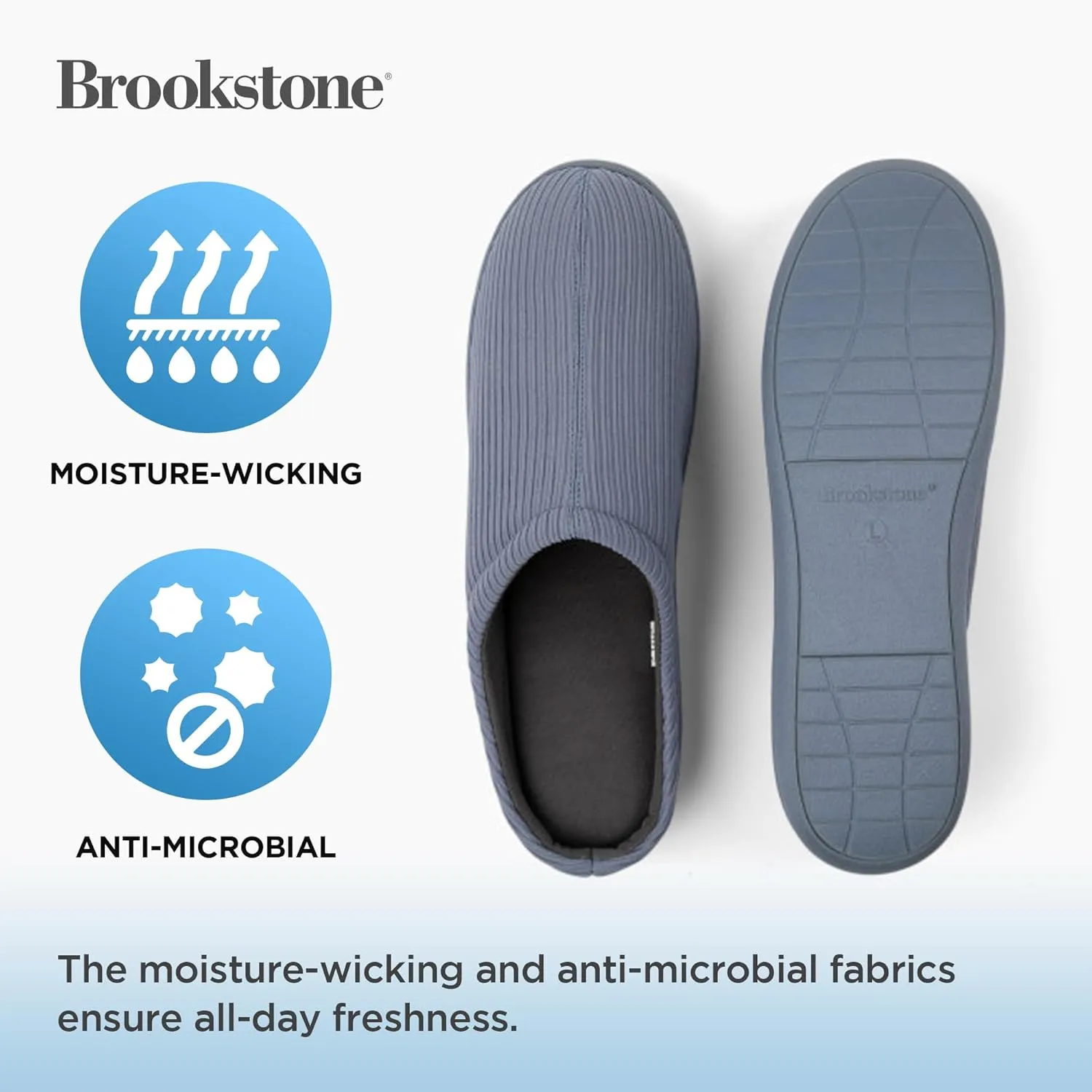 Brookstone Classic Comfort Memory Foam Men's Indoor Slippers - Warm & Comfortable, Soft Plush Lining, Non-Slip Sole