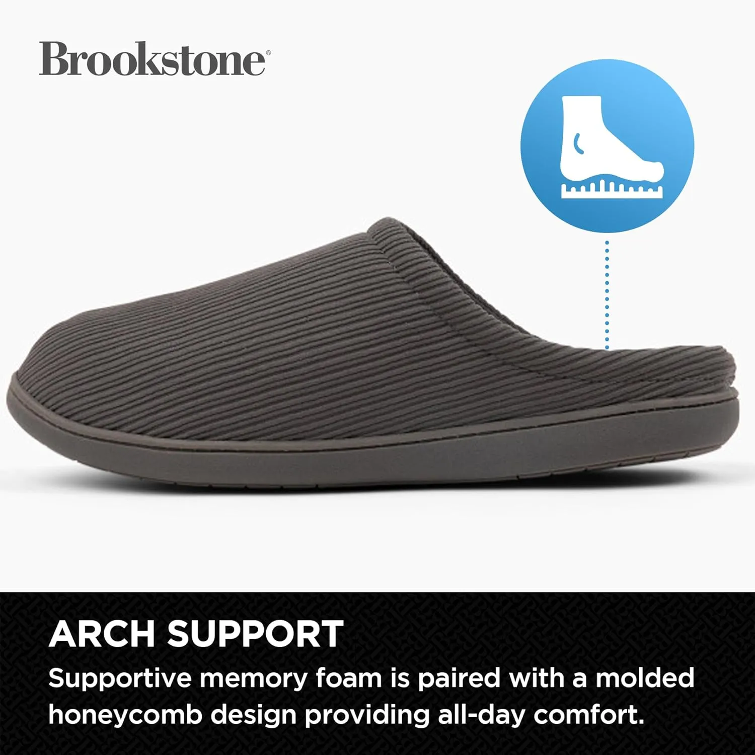 Brookstone Classic Comfort Memory Foam Men's Indoor Slippers - Warm & Comfortable, Soft Plush Lining, Non-Slip Sole