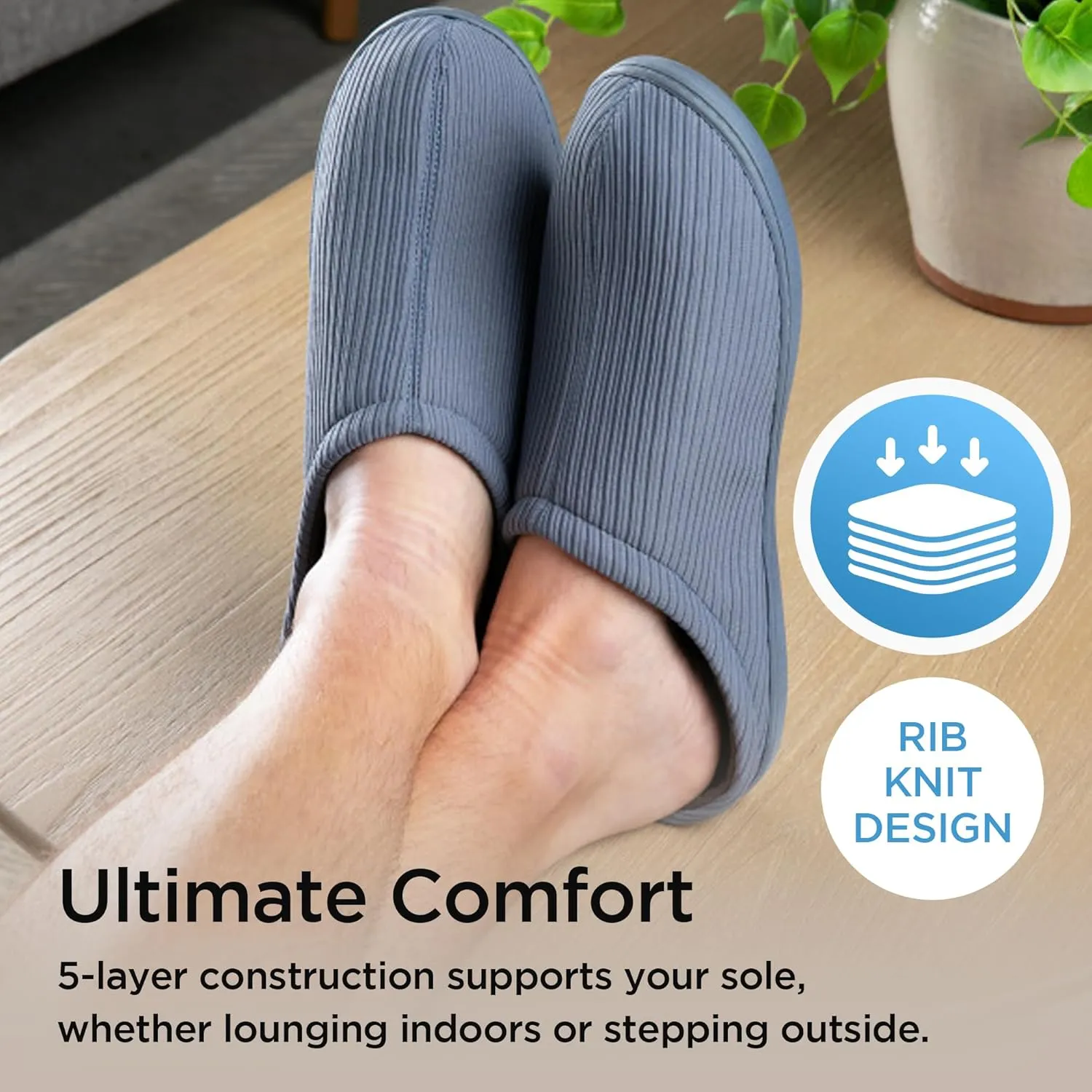 Brookstone Classic Comfort Memory Foam Men's Indoor Slippers - Warm & Comfortable, Soft Plush Lining, Non-Slip Sole
