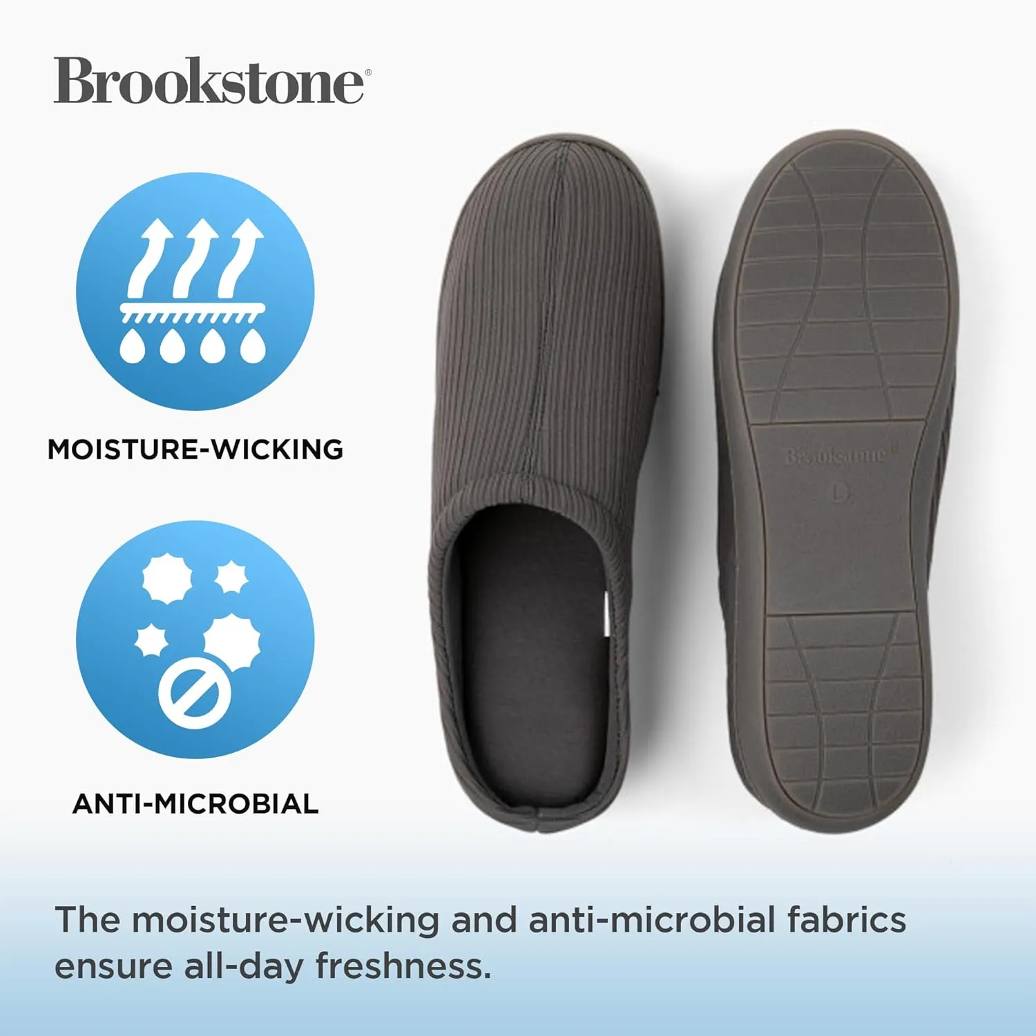 Brookstone Classic Comfort Memory Foam Men's Indoor Slippers - Warm & Comfortable, Soft Plush Lining, Non-Slip Sole