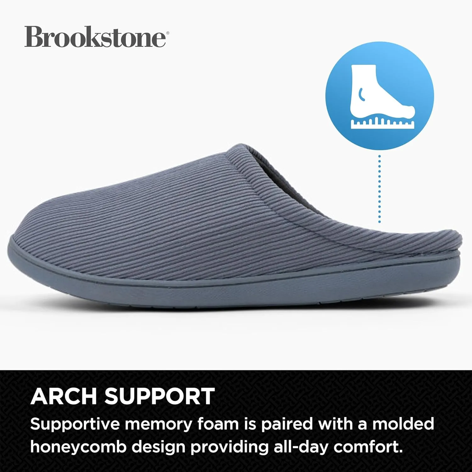 Brookstone Classic Comfort Memory Foam Men's Indoor Slippers - Warm & Comfortable, Soft Plush Lining, Non-Slip Sole