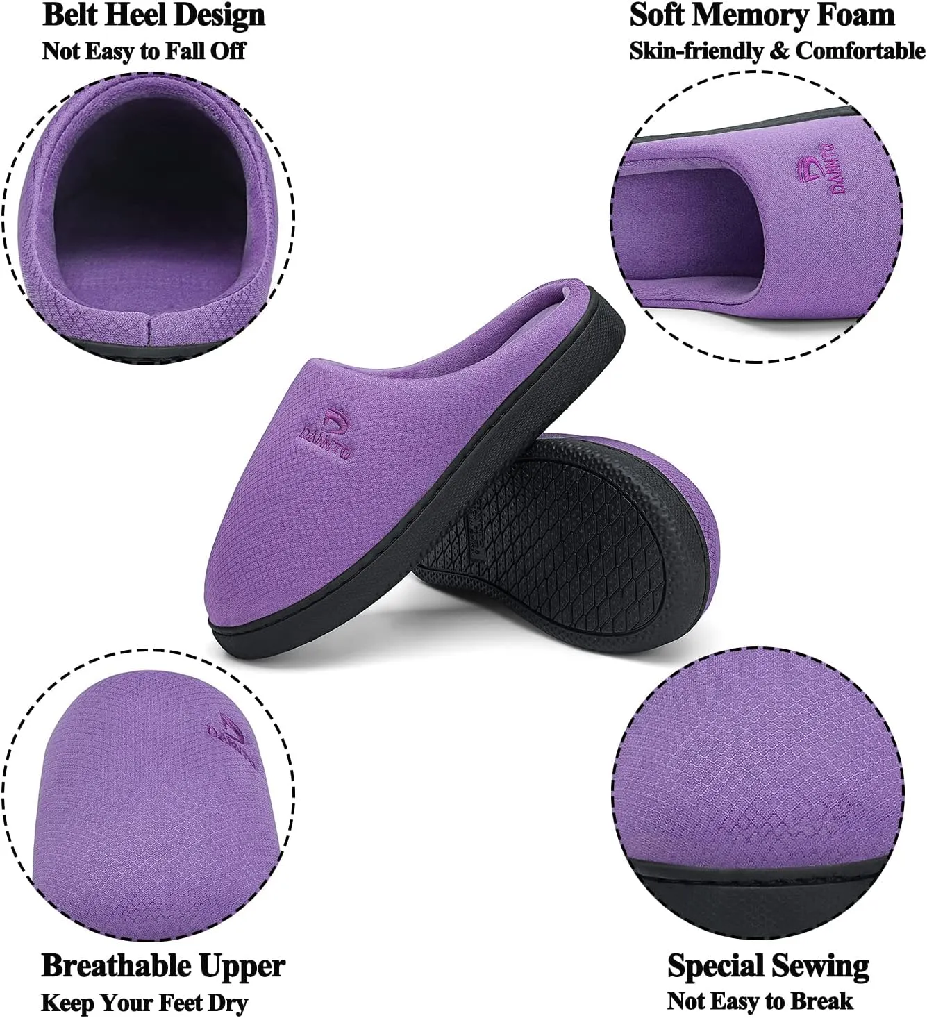 Dannto Womens Mens Memory Foam Slippers House Slide Sandals Bedroom Home Indoor Cozy Closed Toe Shoes