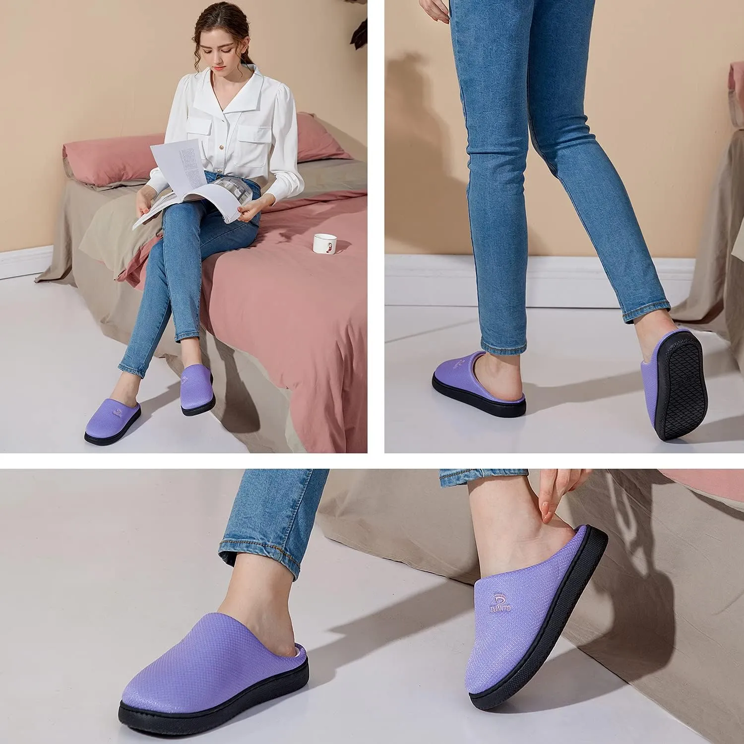 Dannto Womens Mens Memory Foam Slippers House Slide Sandals Bedroom Home Indoor Cozy Closed Toe Shoes