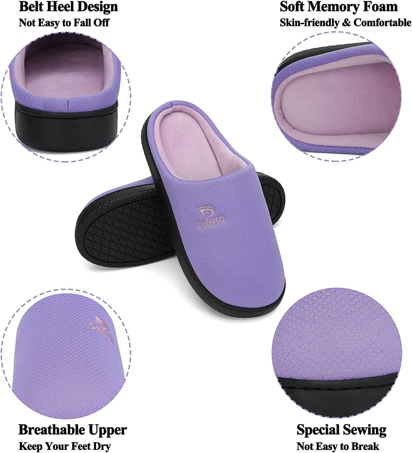 Dannto Womens Mens Memory Foam Slippers House Slide Sandals Bedroom Home Indoor Cozy Closed Toe Shoes
