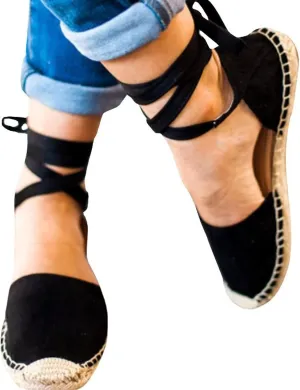 Eduavar Summer Sandals for Women 2023, Sandals Women Comfortable Close Toed Sandals Lace-up Flat Strap Sandals Shoes