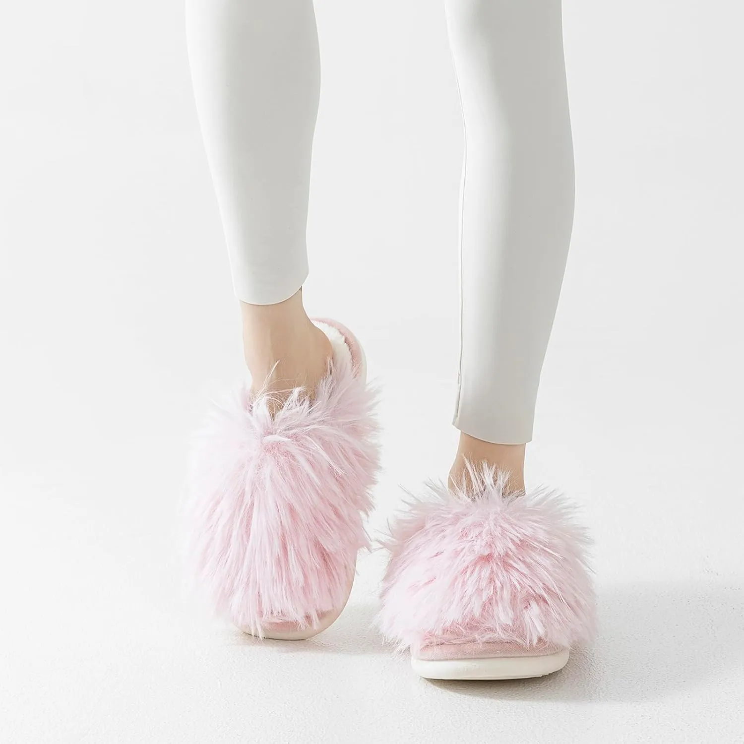 ForBaysy Faux Fur Slippers Memory Foam Slippers Ladies Fluffy Winter House Shoes Indoor Fuzzy Fluffy Slipper