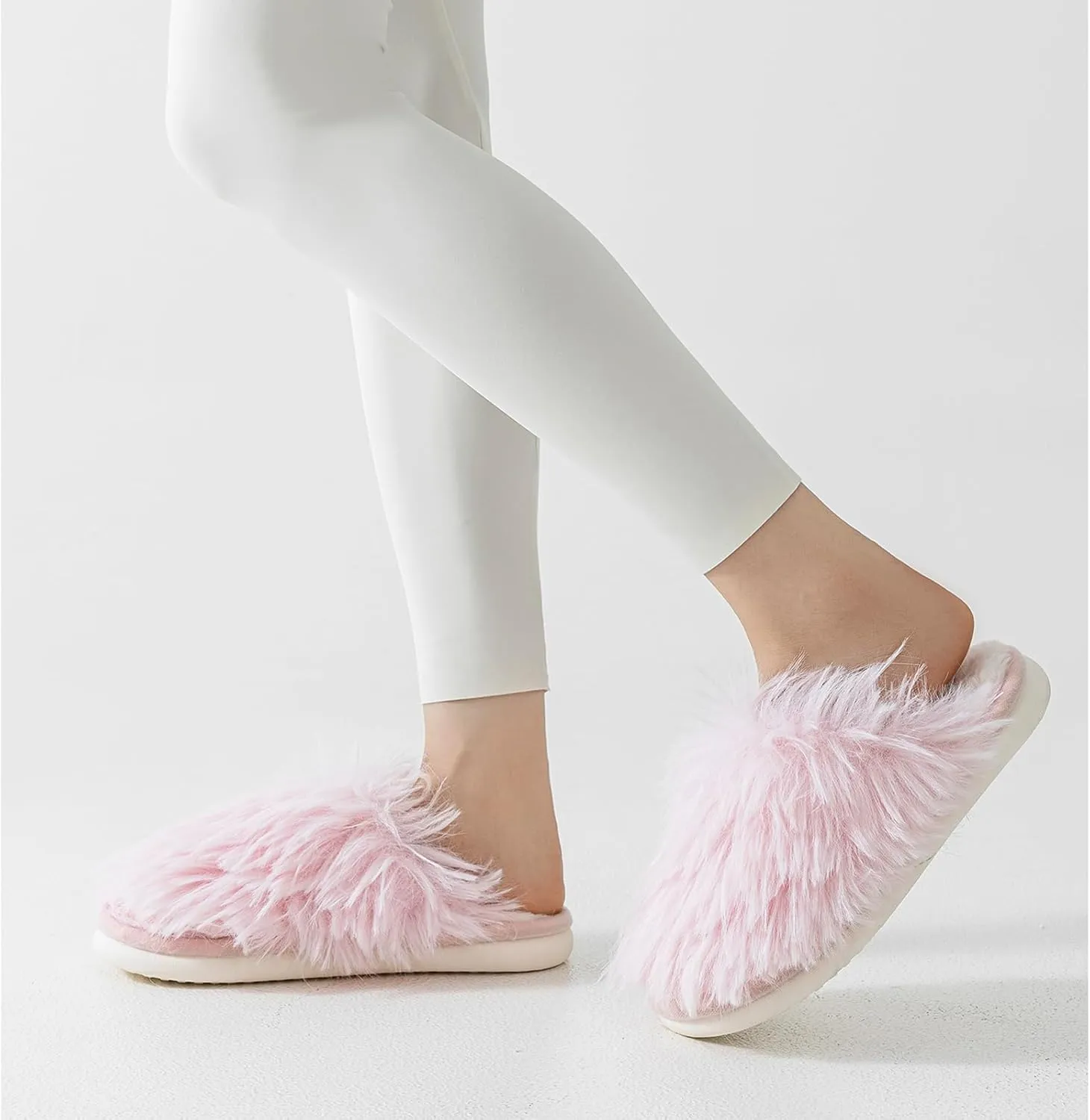 ForBaysy Faux Fur Slippers Memory Foam Slippers Ladies Fluffy Winter House Shoes Indoor Fuzzy Fluffy Slipper