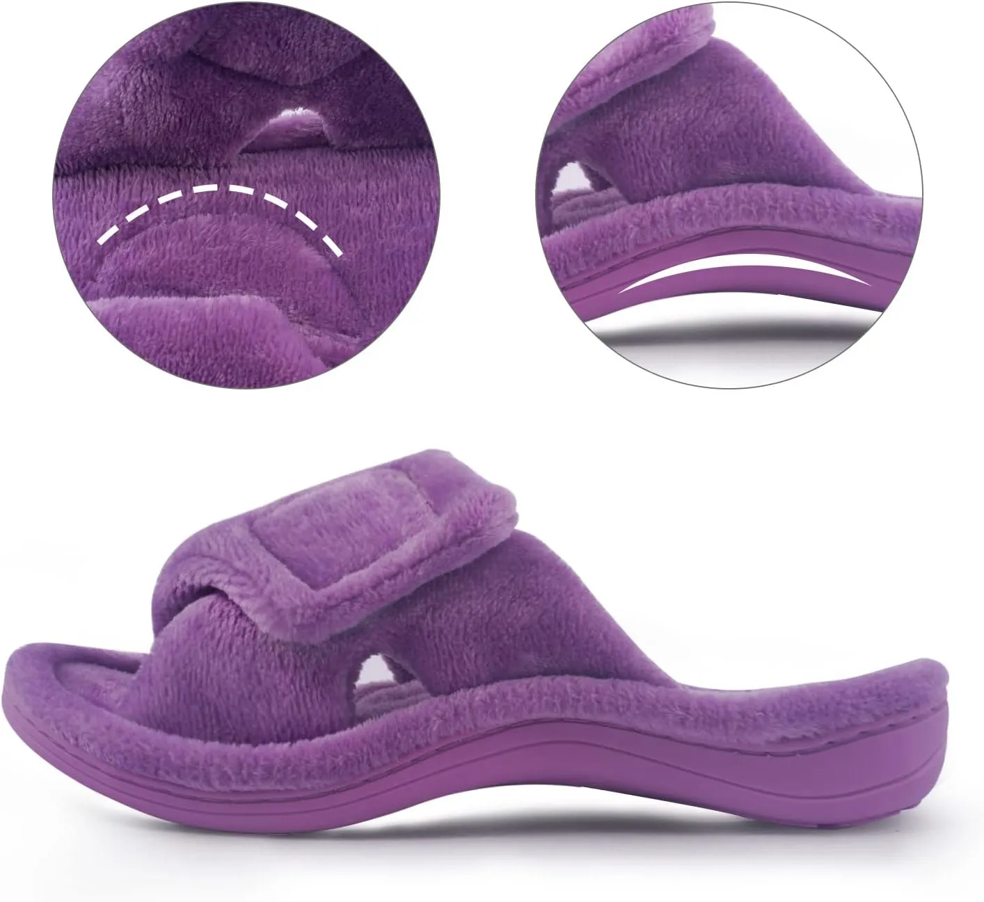 Git-up Women's Memory Foam Slippers with Arch Support - Adjustable Hook and Loop Indoor/Outdoor Shoes