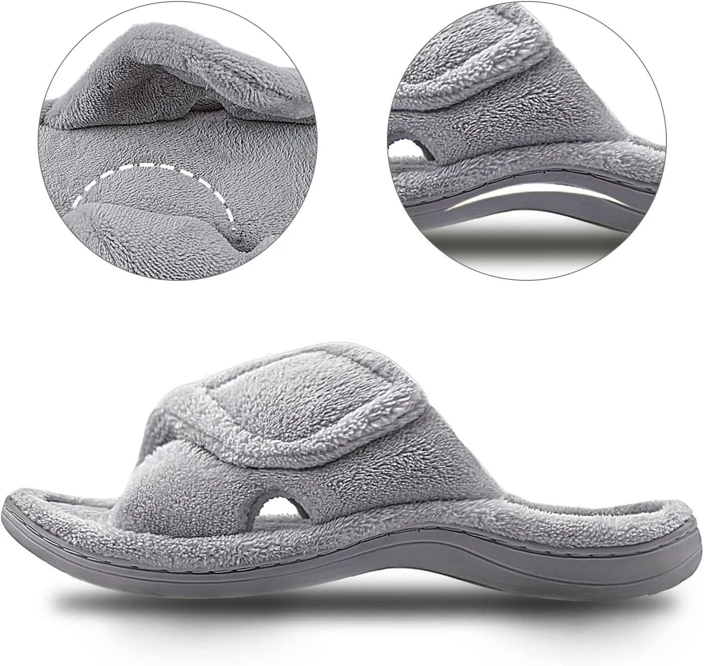 Git-up Women's Memory Foam Slippers with Arch Support - Adjustable Hook and Loop Indoor/Outdoor Shoes