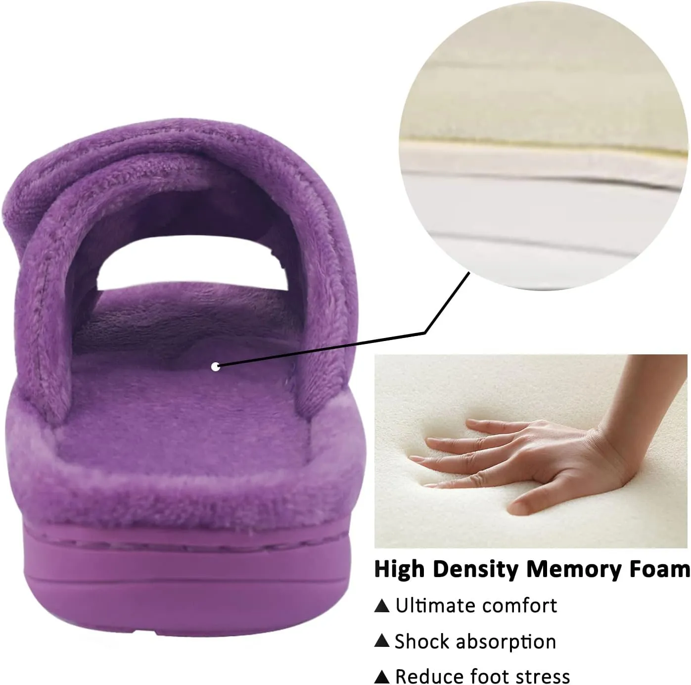 Git-up Women's Memory Foam Slippers with Arch Support - Adjustable Hook and Loop Indoor/Outdoor Shoes