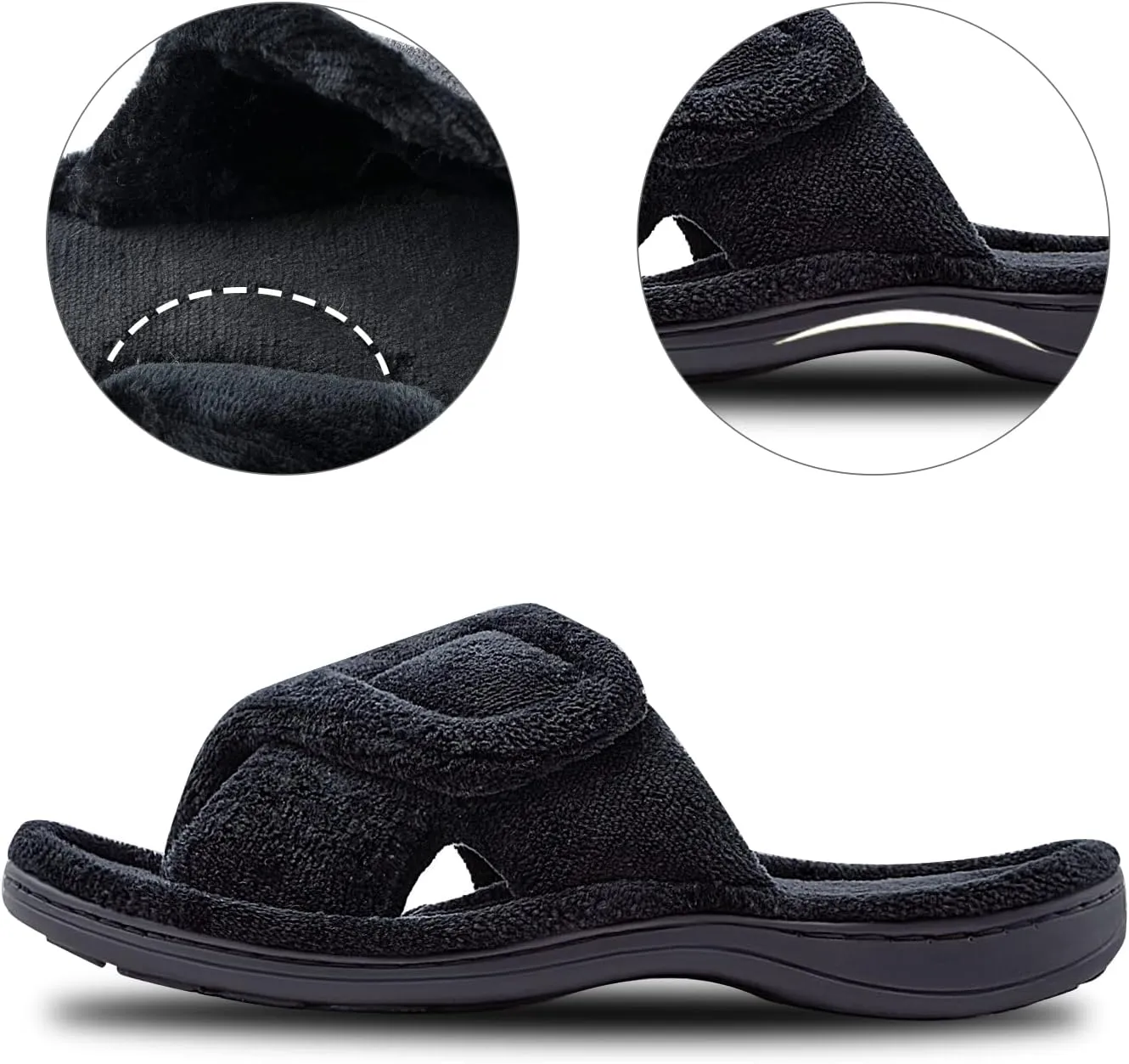 Git-up Women's Memory Foam Slippers with Arch Support - Adjustable Hook and Loop Indoor/Outdoor Shoes