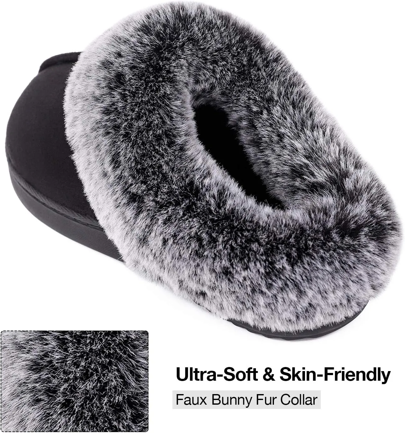 HomeTop Women's Classic Microsuede Memory Foam Slippers Durable Rubber Sole with Warm Faux Fur Collar