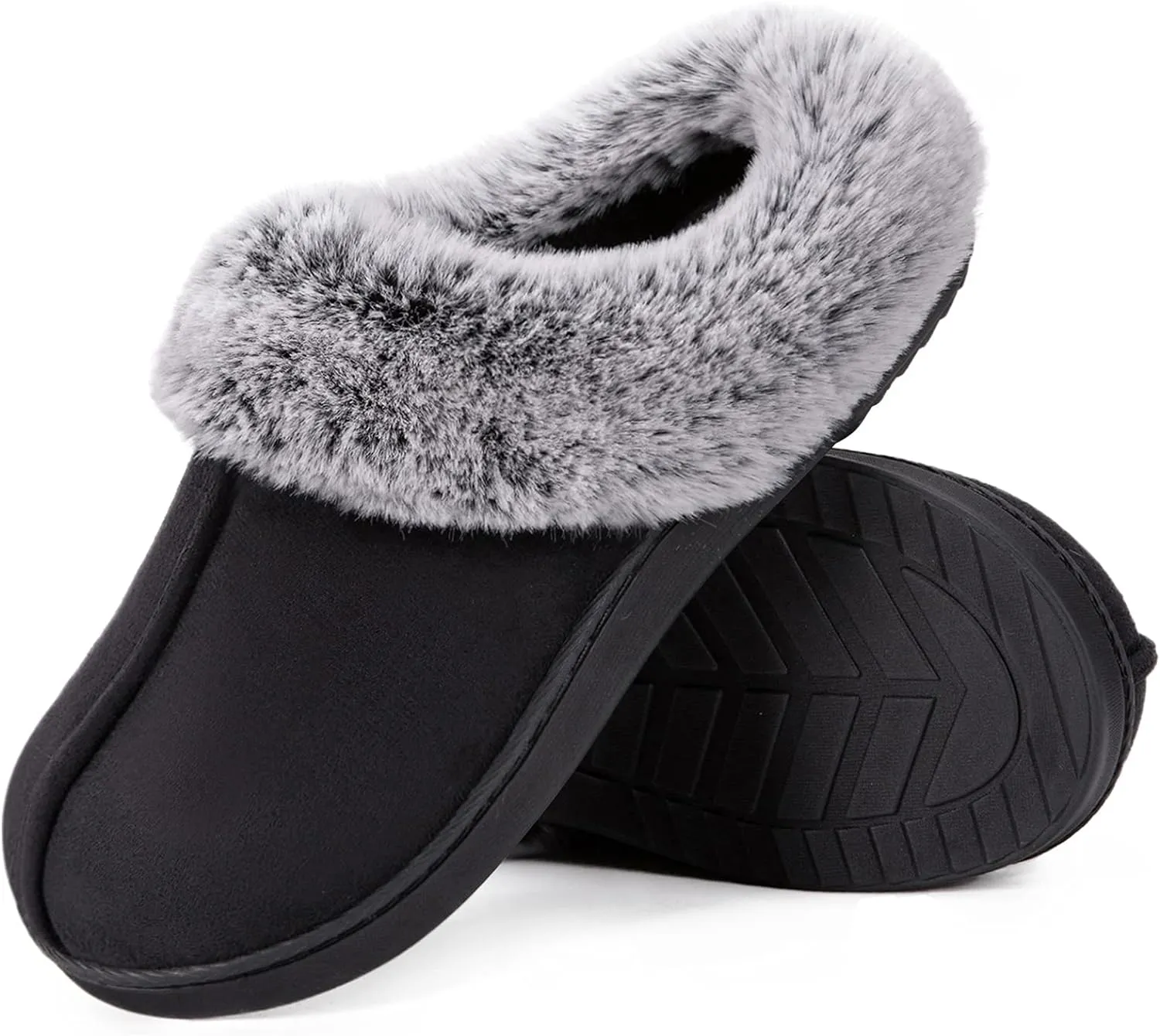 HomeTop Women's Classic Microsuede Memory Foam Slippers Durable Rubber Sole with Warm Faux Fur Collar