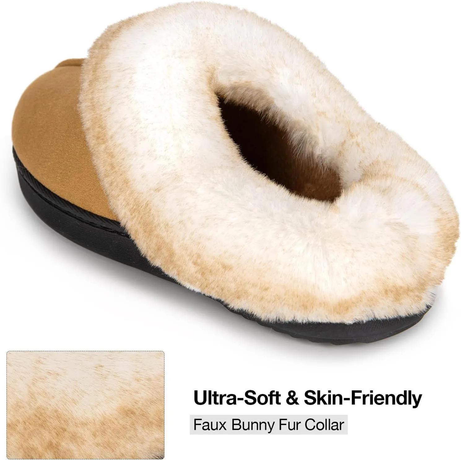 HomeTop Women's Classic Microsuede Memory Foam Slippers Durable Rubber Sole with Warm Faux Fur Collar