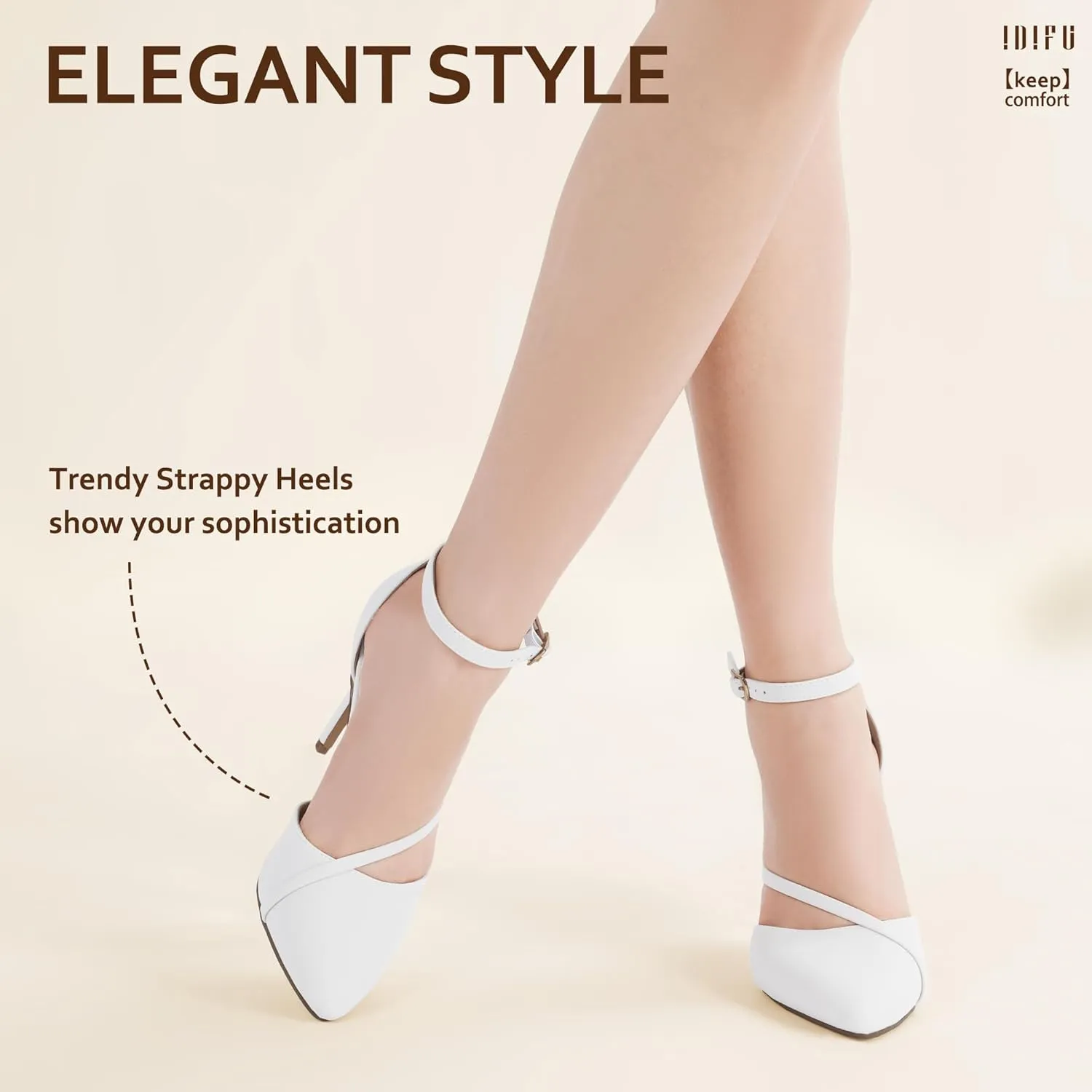 IDIFU IN4 Women's Pumps Closed Toe Heels Stiletto High Heels Dress Shoes for Women Wedding Prom Dressy Party Bridal Shoes Trendy Strappy Pointed Toe Ankle Strap Heels Pumps