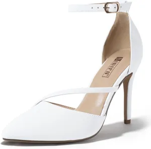 IDIFU IN4 Women's Pumps Closed Toe Heels Stiletto High Heels Dress Shoes for Women Wedding Prom Dressy Party Bridal Shoes Trendy Strappy Pointed Toe Ankle Strap Heels Pumps