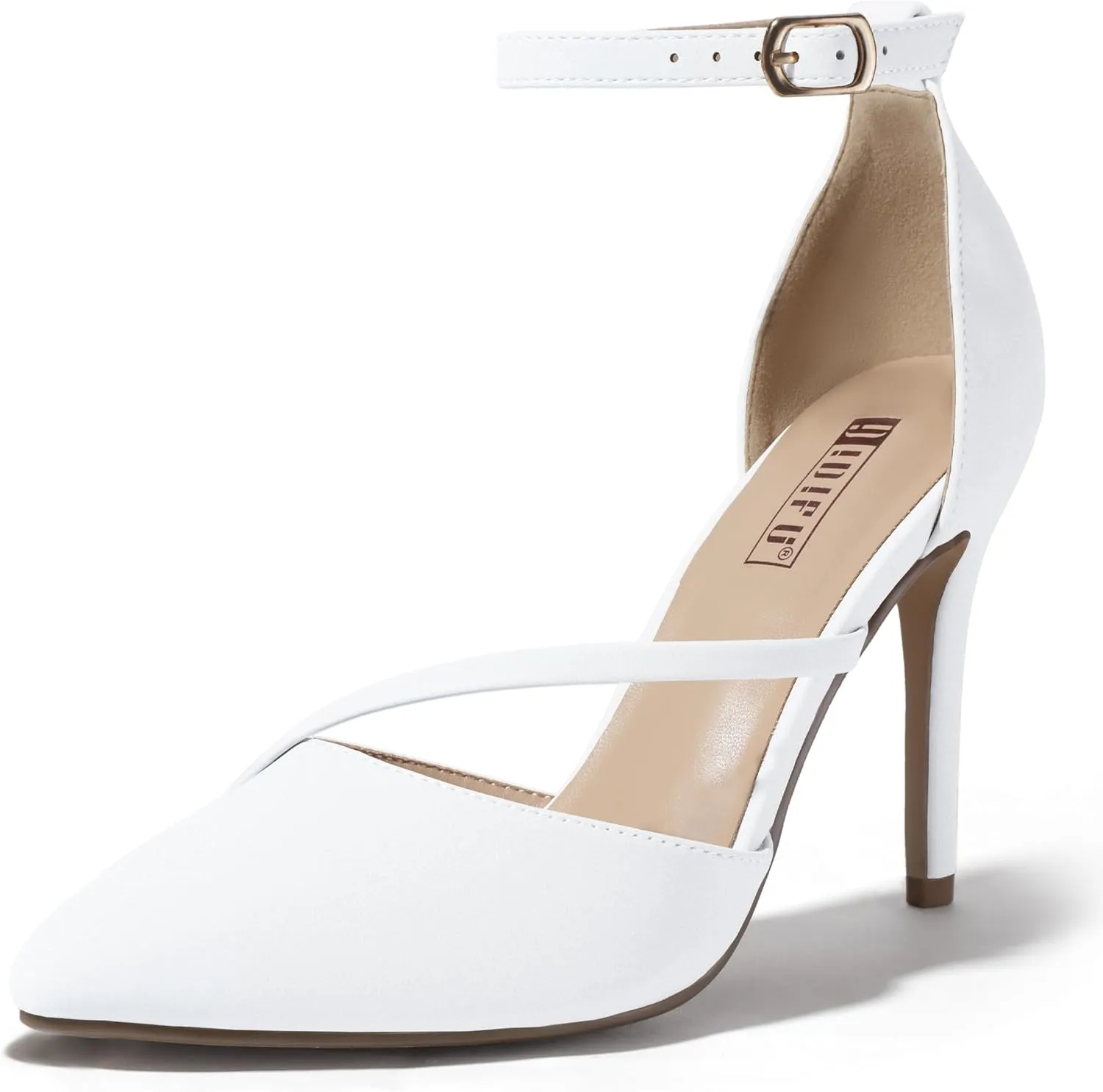 IDIFU IN4 Women's Pumps Closed Toe Heels Stiletto High Heels Dress Shoes for Women Wedding Prom Dressy Party Bridal Shoes Trendy Strappy Pointed Toe Ankle Strap Heels Pumps