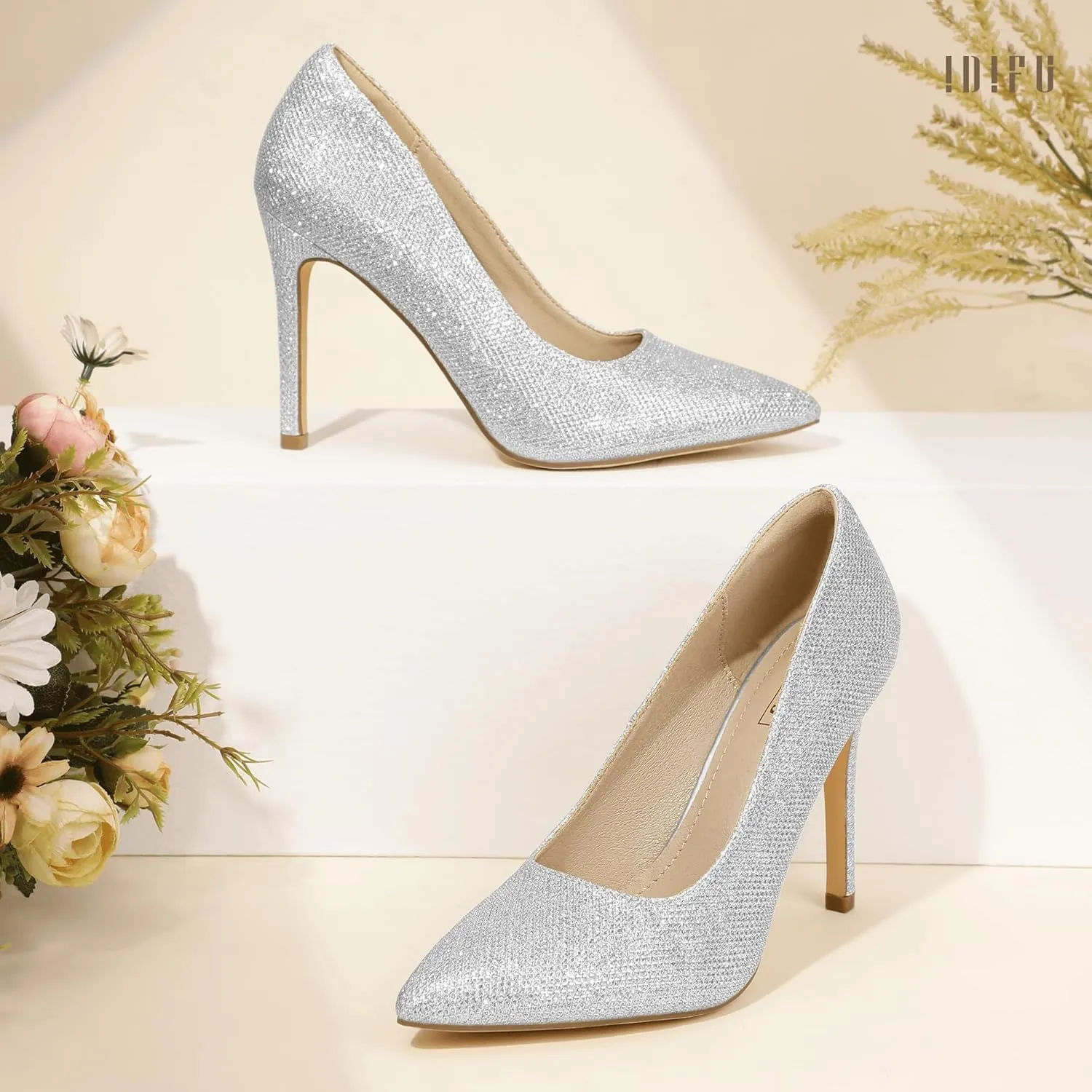 IDIFU IN4 Women's Pumps High Heels Closed Toe Stiletto Pointed Toe Dress Shoes Wedding Prom Bridal Daily Work Office Business Trendy Fashion Sexy Comfortable Pumps Dressy Shoes