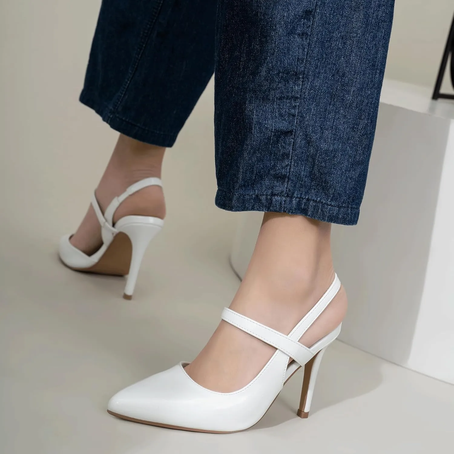 IDIFU IN4 Women's Pumps High Heels Strappy Closed Toe Stiletto Pointed Toe Slingback Dress Shoes for Women Wedding Prom Bridal Party Trendy Fashion Sexy Comfortable Pumps Dressy Shoes