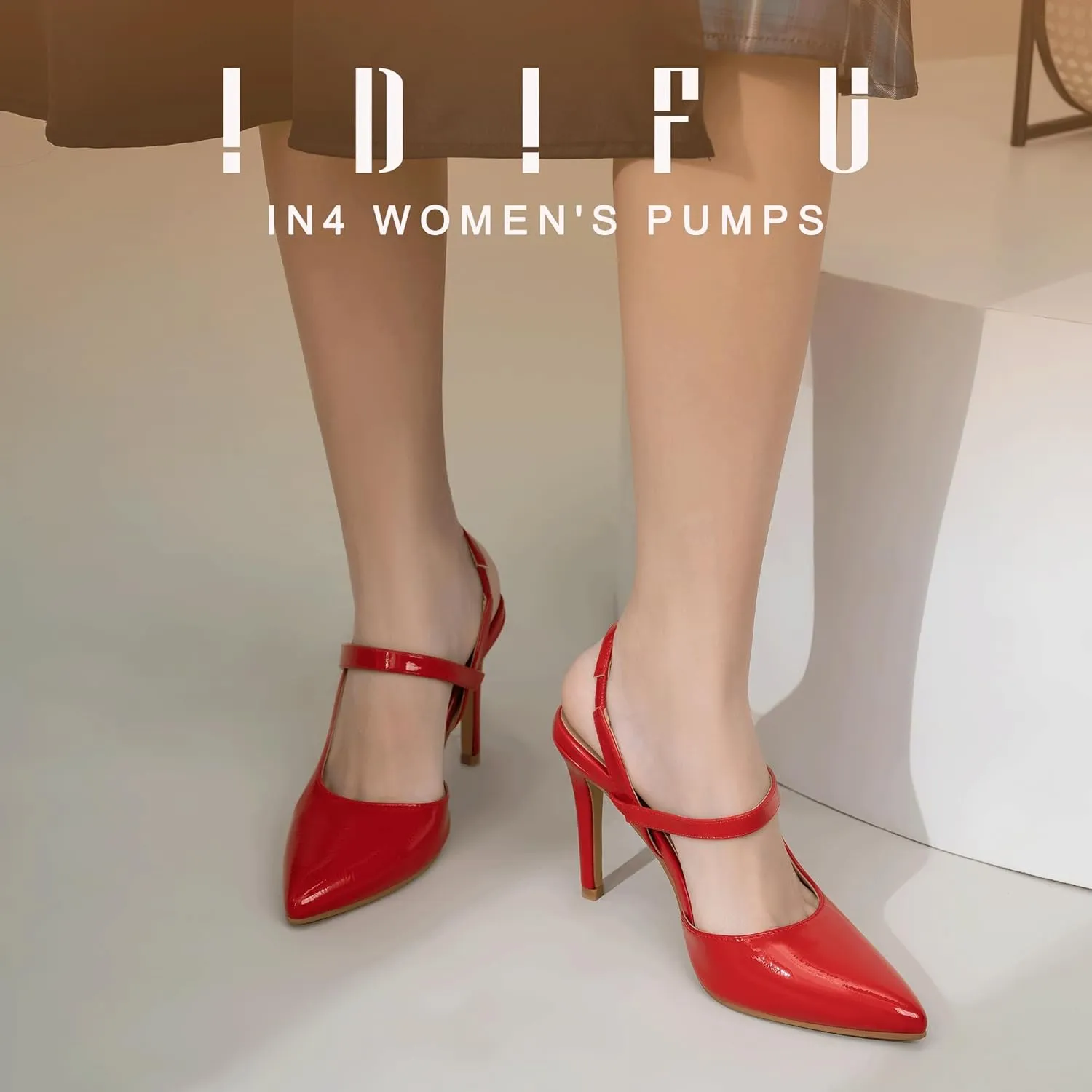 IDIFU IN4 Women's Pumps High Heels Strappy Closed Toe Stiletto Pointed Toe Slingback Dress Shoes for Women Wedding Prom Bridal Party Trendy Fashion Sexy Comfortable Pumps Dressy Shoes
