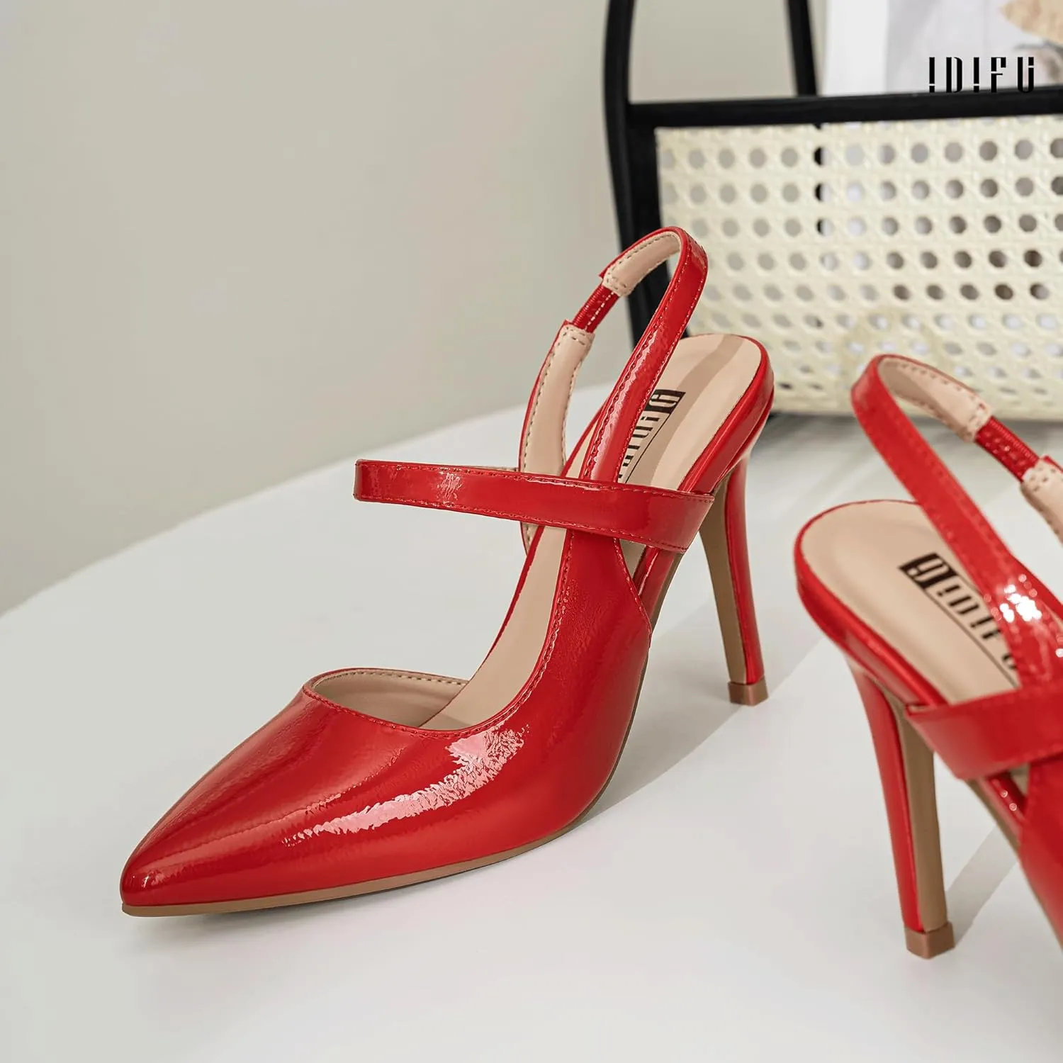 IDIFU IN4 Women's Pumps High Heels Strappy Closed Toe Stiletto Pointed Toe Slingback Dress Shoes for Women Wedding Prom Bridal Party Trendy Fashion Sexy Comfortable Pumps Dressy Shoes