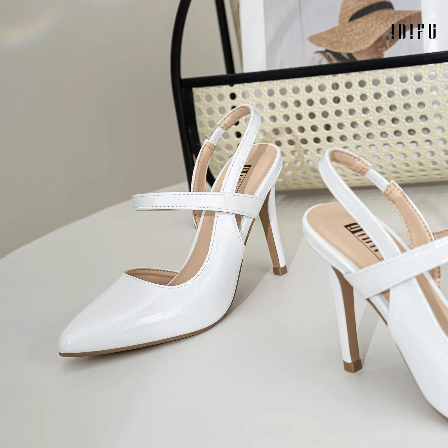 IDIFU IN4 Women's Pumps High Heels Strappy Closed Toe Stiletto Pointed Toe Slingback Dress Shoes for Women Wedding Prom Bridal Party Trendy Fashion Sexy Comfortable Pumps Dressy Shoes
