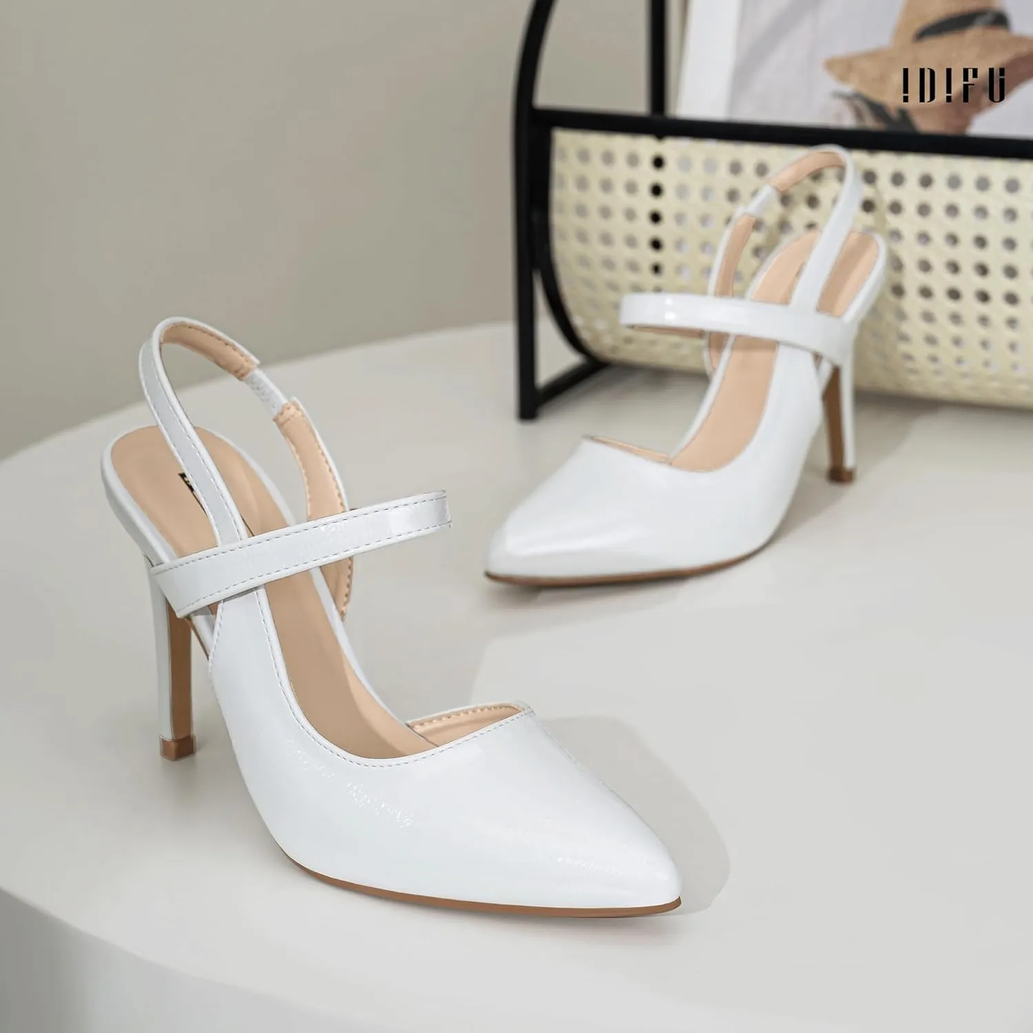 IDIFU IN4 Women's Pumps High Heels Strappy Closed Toe Stiletto Pointed Toe Slingback Dress Shoes for Women Wedding Prom Bridal Party Trendy Fashion Sexy Comfortable Pumps Dressy Shoes