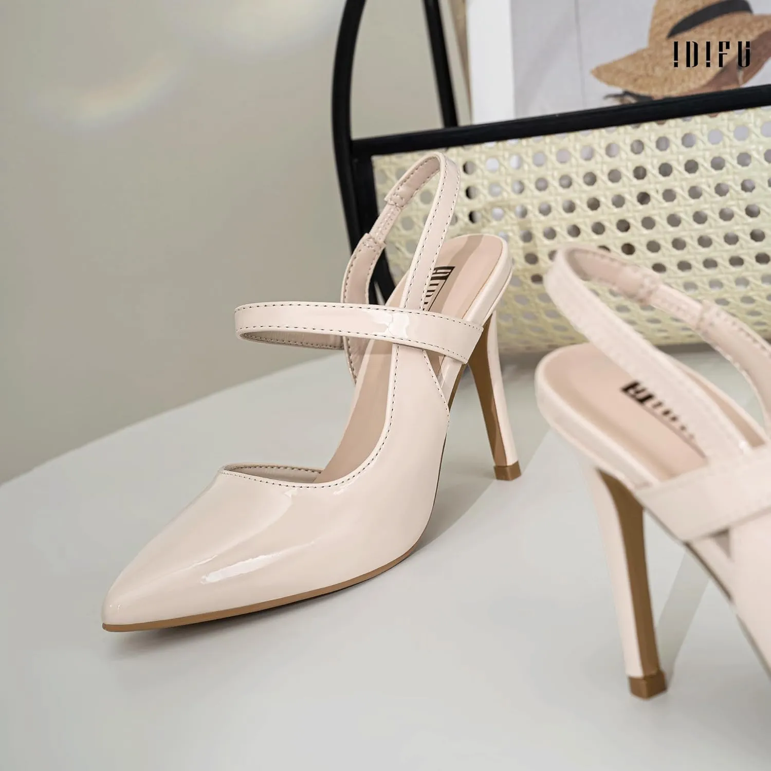 IDIFU IN4 Women's Pumps High Heels Strappy Closed Toe Stiletto Pointed Toe Slingback Dress Shoes for Women Wedding Prom Bridal Party Trendy Fashion Sexy Comfortable Pumps Dressy Shoes