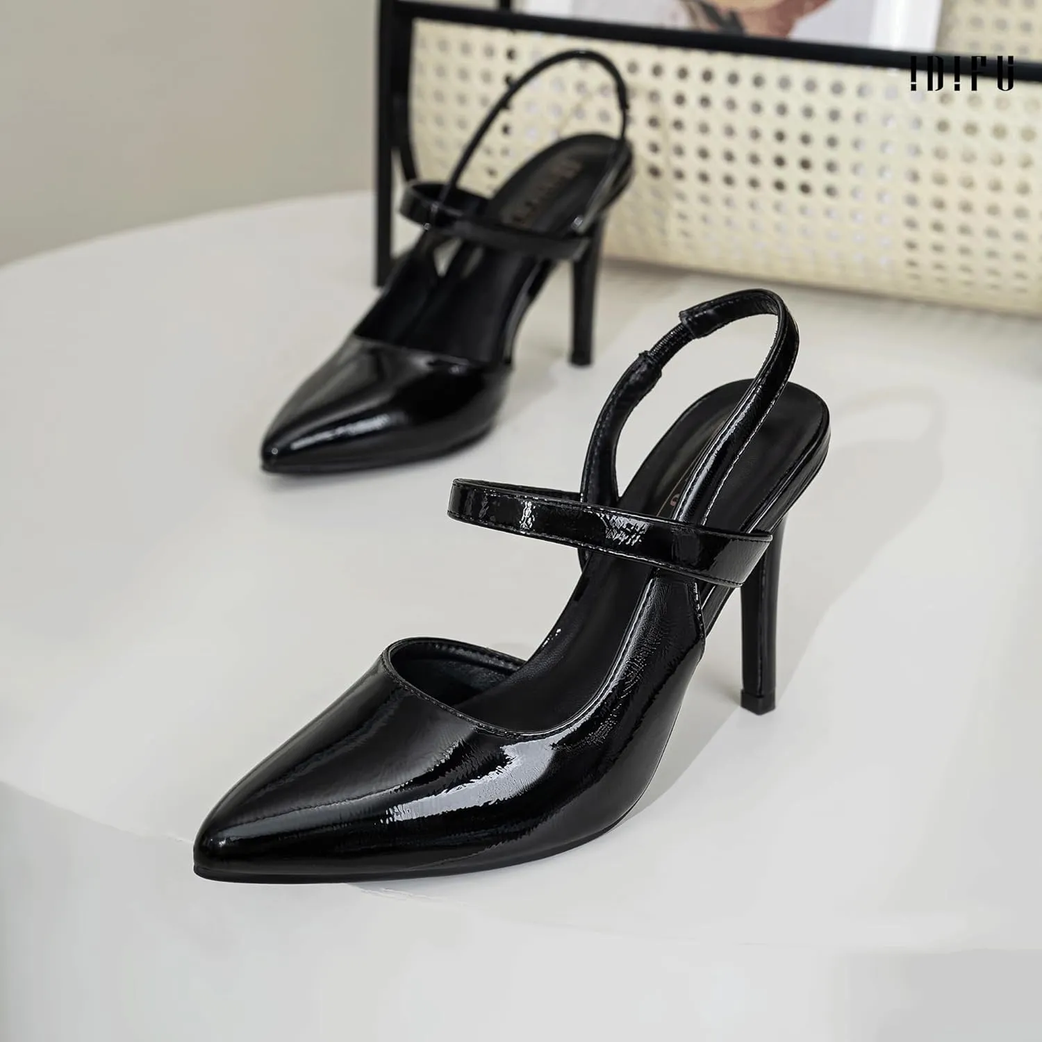 IDIFU IN4 Women's Pumps High Heels Strappy Closed Toe Stiletto Pointed Toe Slingback Dress Shoes for Women Wedding Prom Bridal Party Trendy Fashion Sexy Comfortable Pumps Dressy Shoes