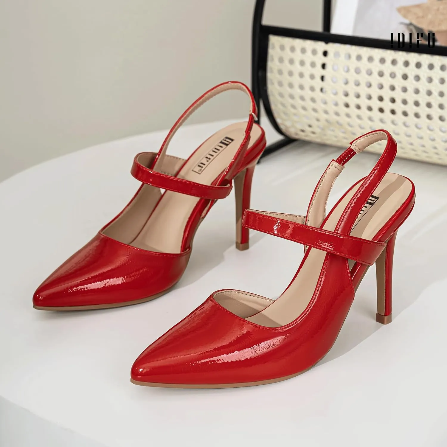 IDIFU IN4 Women's Pumps High Heels Strappy Closed Toe Stiletto Pointed Toe Slingback Dress Shoes for Women Wedding Prom Bridal Party Trendy Fashion Sexy Comfortable Pumps Dressy Shoes