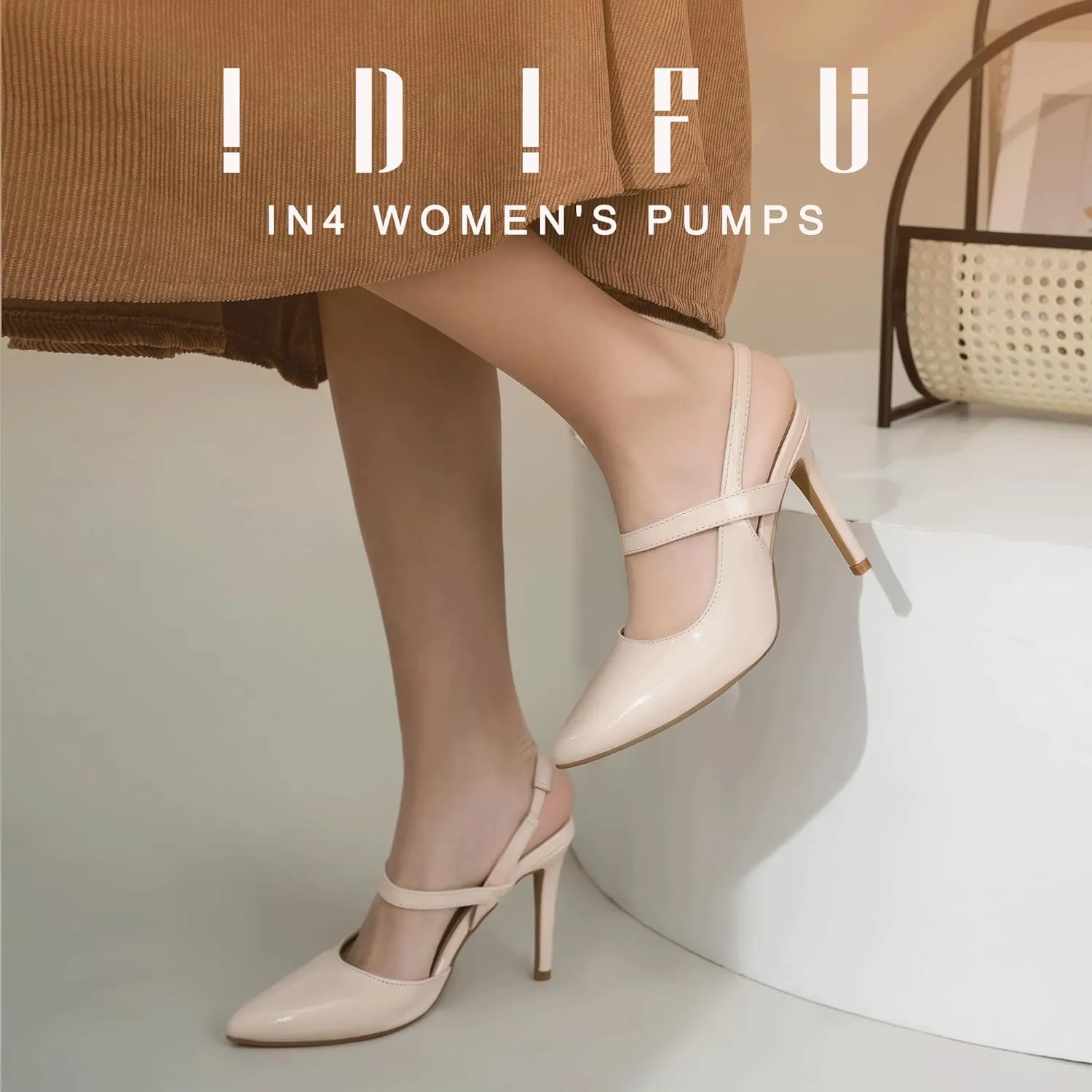 IDIFU IN4 Women's Pumps High Heels Strappy Closed Toe Stiletto Pointed Toe Slingback Dress Shoes for Women Wedding Prom Bridal Party Trendy Fashion Sexy Comfortable Pumps Dressy Shoes