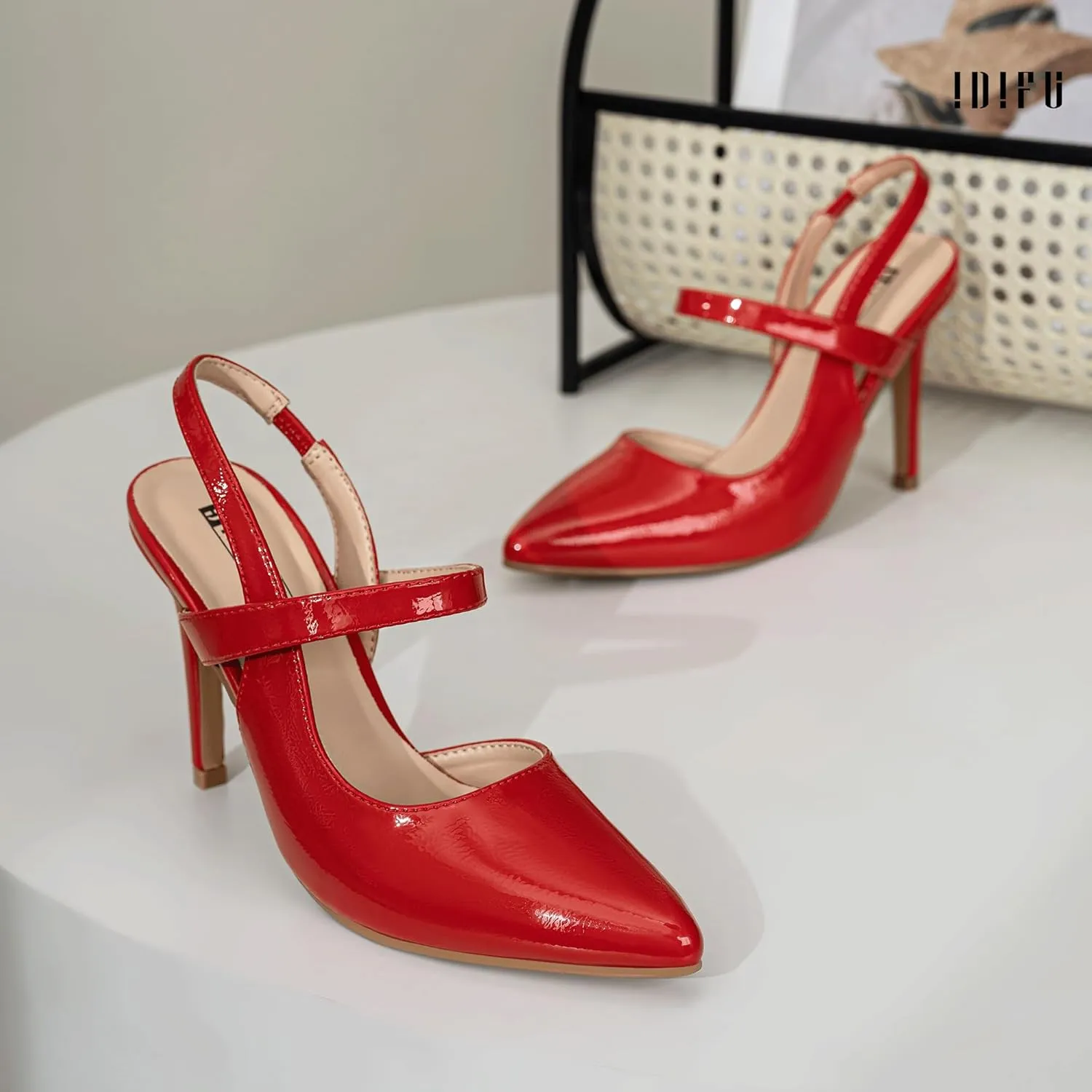 IDIFU IN4 Women's Pumps High Heels Strappy Closed Toe Stiletto Pointed Toe Slingback Dress Shoes for Women Wedding Prom Bridal Party Trendy Fashion Sexy Comfortable Pumps Dressy Shoes
