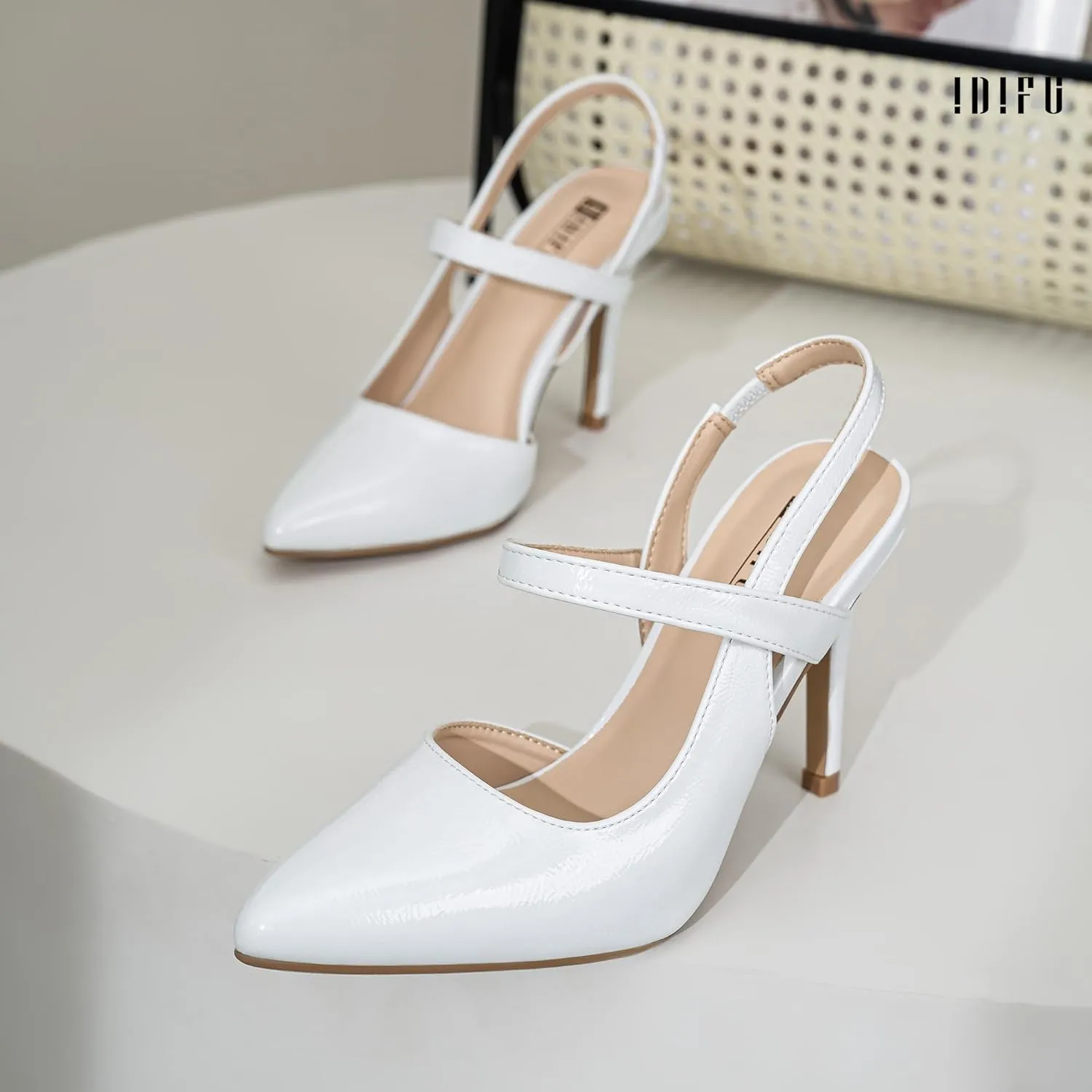 IDIFU IN4 Women's Pumps High Heels Strappy Closed Toe Stiletto Pointed Toe Slingback Dress Shoes for Women Wedding Prom Bridal Party Trendy Fashion Sexy Comfortable Pumps Dressy Shoes