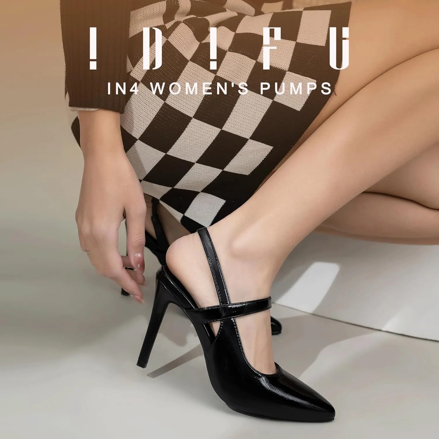 IDIFU IN4 Women's Pumps High Heels Strappy Closed Toe Stiletto Pointed Toe Slingback Dress Shoes for Women Wedding Prom Bridal Party Trendy Fashion Sexy Comfortable Pumps Dressy Shoes