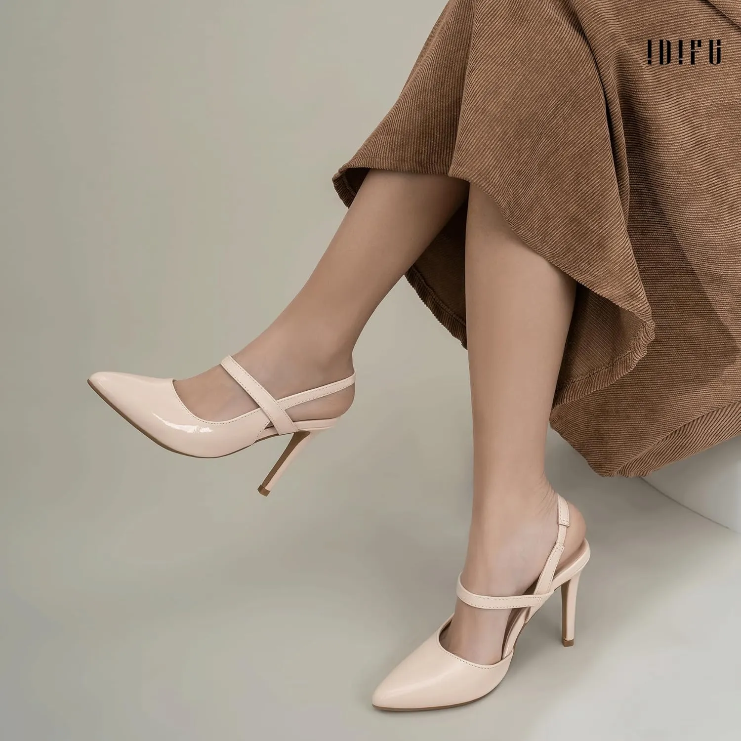 IDIFU IN4 Women's Pumps High Heels Strappy Closed Toe Stiletto Pointed Toe Slingback Dress Shoes for Women Wedding Prom Bridal Party Trendy Fashion Sexy Comfortable Pumps Dressy Shoes