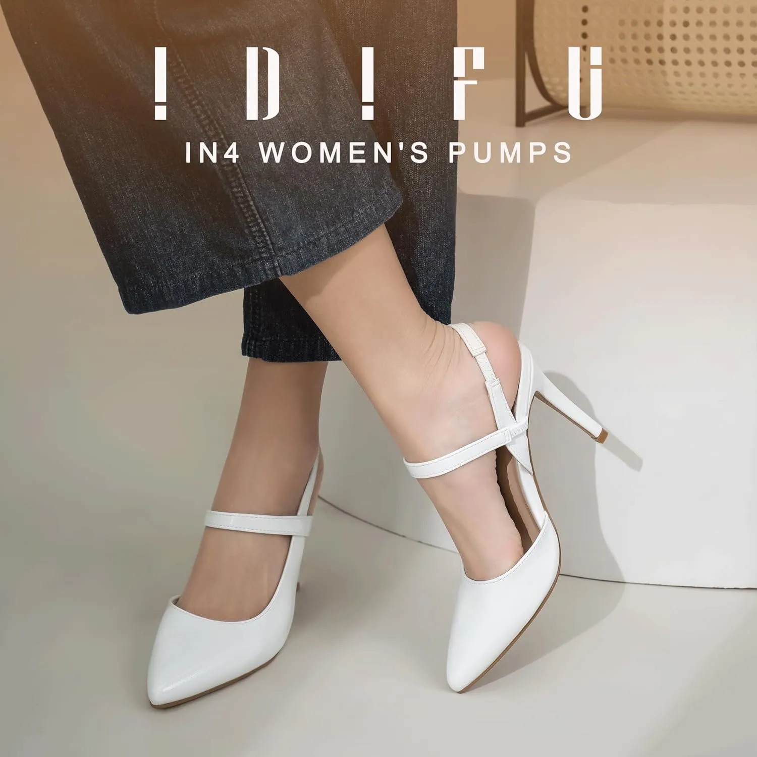 IDIFU IN4 Women's Pumps High Heels Strappy Closed Toe Stiletto Pointed Toe Slingback Dress Shoes for Women Wedding Prom Bridal Party Trendy Fashion Sexy Comfortable Pumps Dressy Shoes