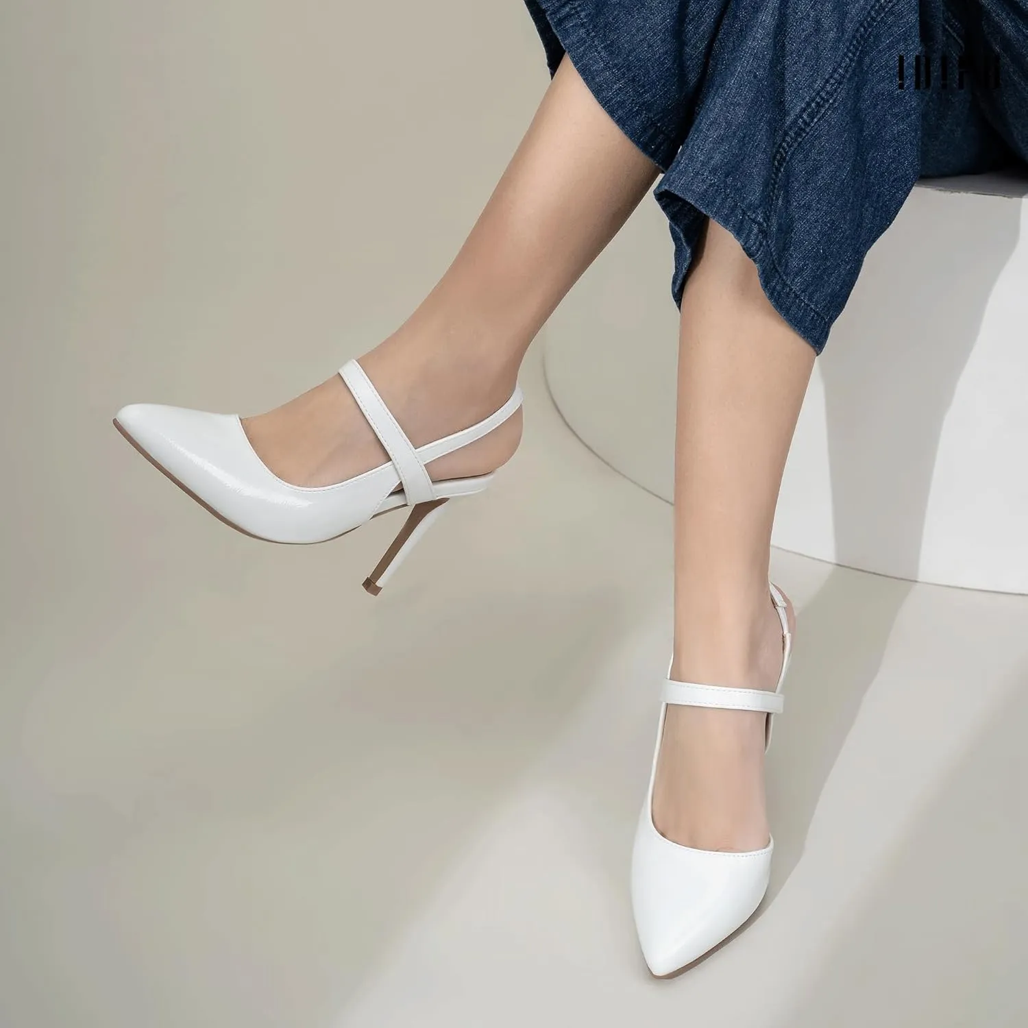 IDIFU IN4 Women's Pumps High Heels Strappy Closed Toe Stiletto Pointed Toe Slingback Dress Shoes for Women Wedding Prom Bridal Party Trendy Fashion Sexy Comfortable Pumps Dressy Shoes