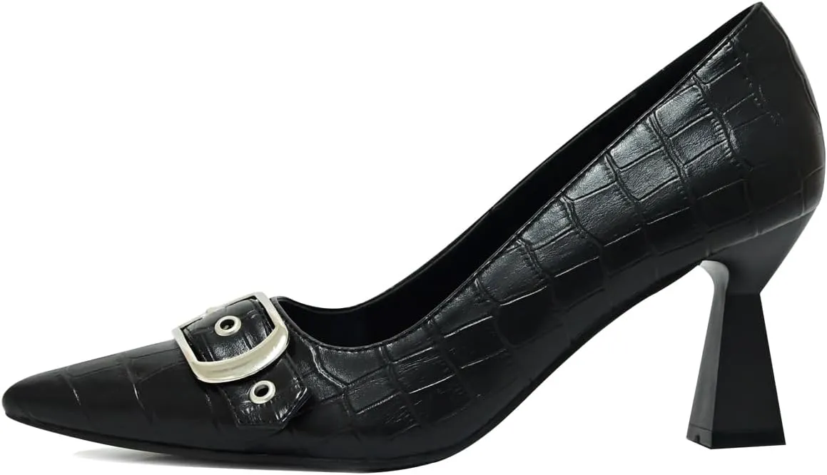 Kitten Heels for Women 3-Inch Closed Toe Pumps Dress Shoes Pointed Toe Buckle Strap Trendy Sexy Heels Comfortable Slip On Pumps Heels for Work Party Wedding