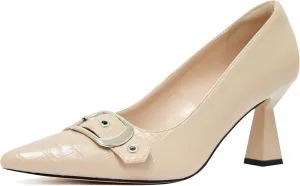 Kitten Heels for Women 3-Inch Closed Toe Pumps Dress Shoes Pointed Toe Buckle Strap Trendy Sexy Heels Comfortable Slip On Pumps Heels for Work Party Wedding