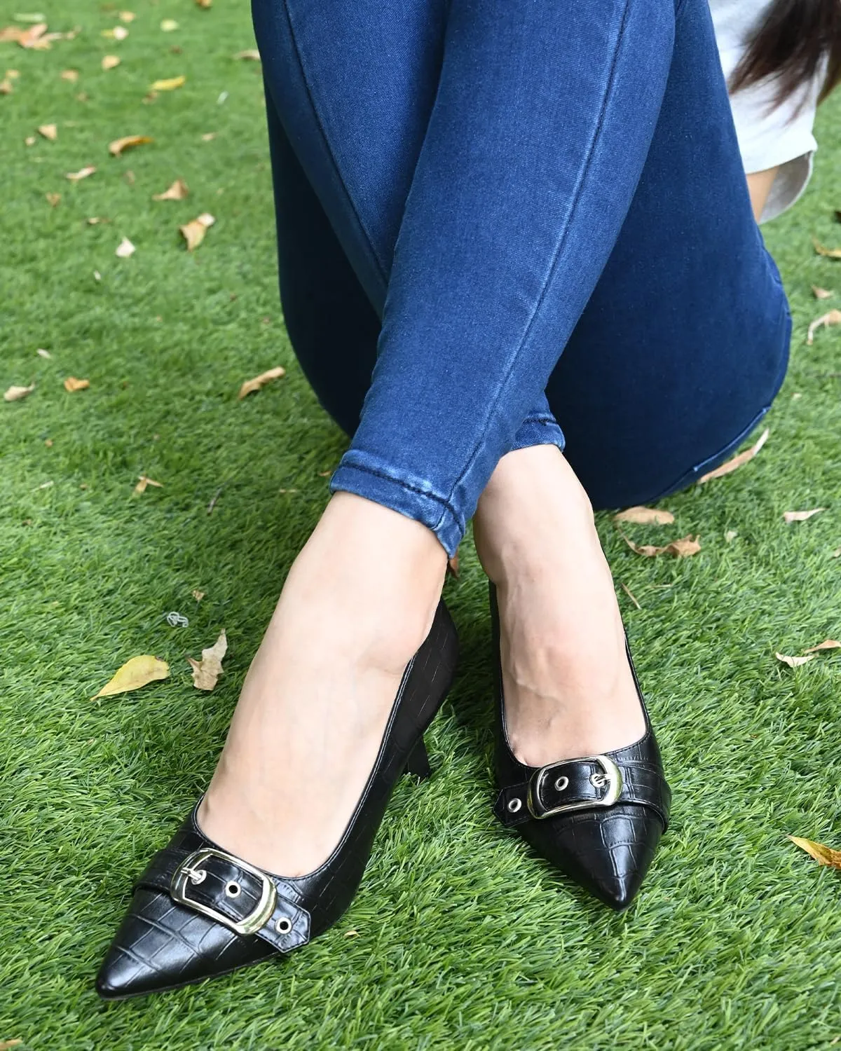 Kitten Heels for Women 3-Inch Closed Toe Pumps Dress Shoes Pointed Toe Buckle Strap Trendy Sexy Heels Comfortable Slip On Pumps Heels for Work Party Wedding