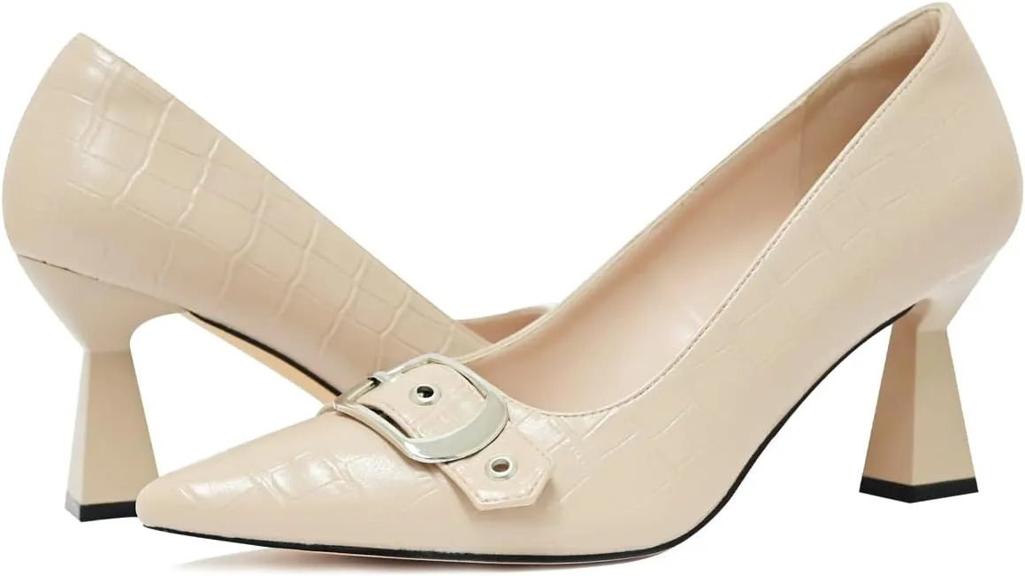 Kitten Heels for Women 3-Inch Closed Toe Pumps Dress Shoes Pointed Toe Buckle Strap Trendy Sexy Heels Comfortable Slip On Pumps Heels for Work Party Wedding