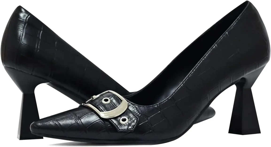 Kitten Heels for Women 3-Inch Closed Toe Pumps Dress Shoes Pointed Toe Buckle Strap Trendy Sexy Heels Comfortable Slip On Pumps Heels for Work Party Wedding